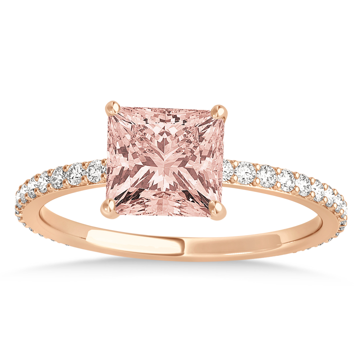 Princess Morganite & Diamond Hidden Halo Engagement Ring 14k Rose Gold (0.89ct)