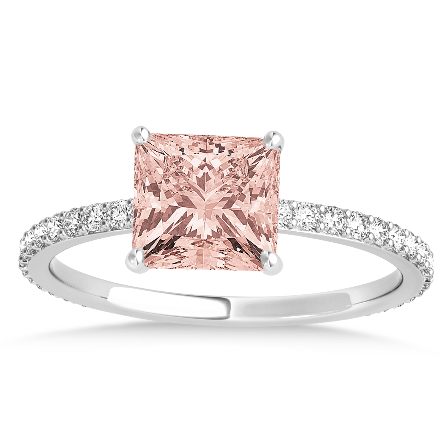 Princess Morganite & Diamond Hidden Halo Engagement Ring Platinum (0.89ct)