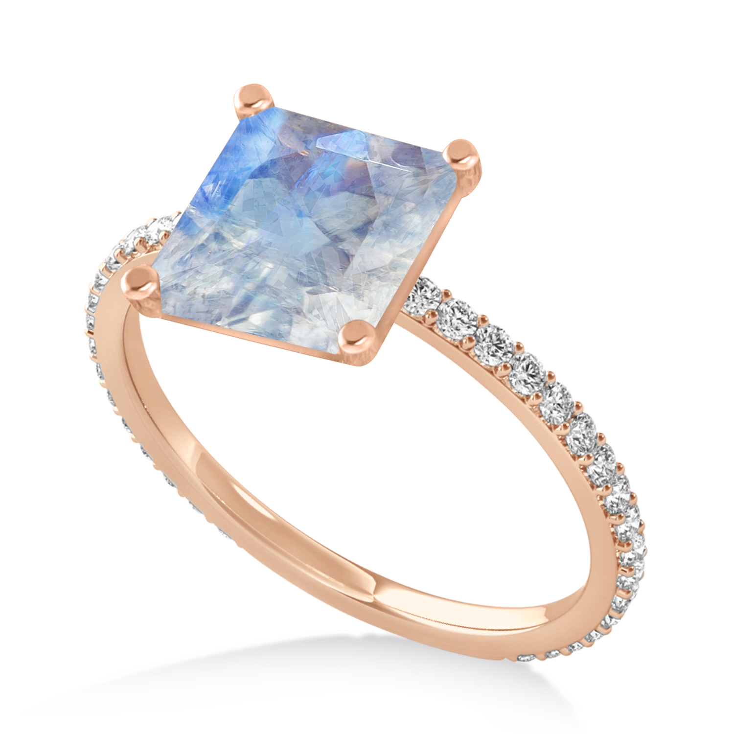 Princess Moonstone & Diamond Hidden Halo Engagement Ring 18k Rose Gold (0.89ct)