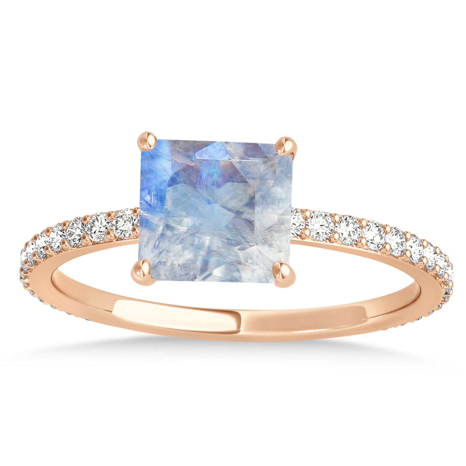 Princess Moonstone & Diamond Hidden Halo Engagement Ring 18k Rose Gold (0.89ct)