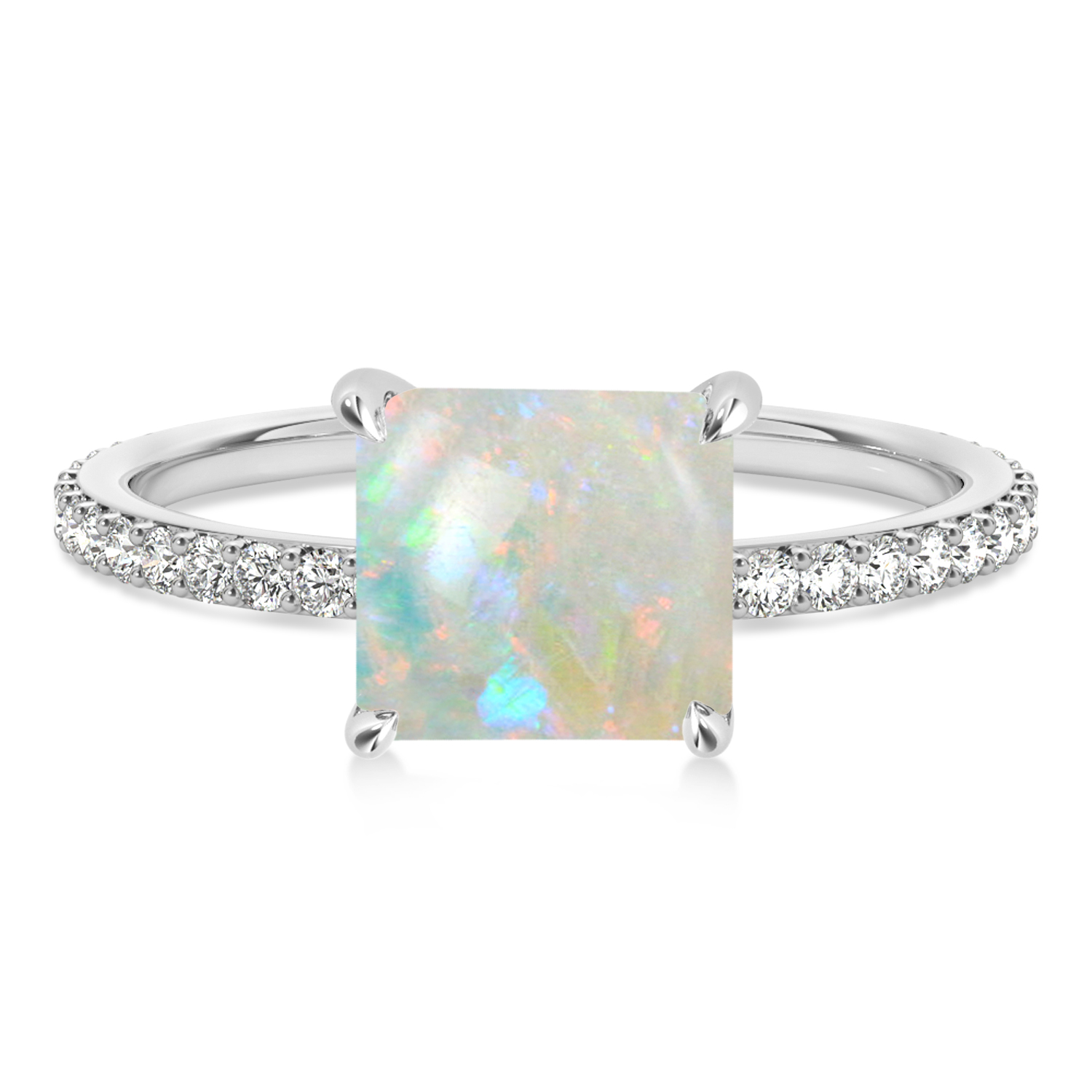 Princess Opal & Diamond Hidden Halo Engagement Ring 14k White Gold (0.89ct)