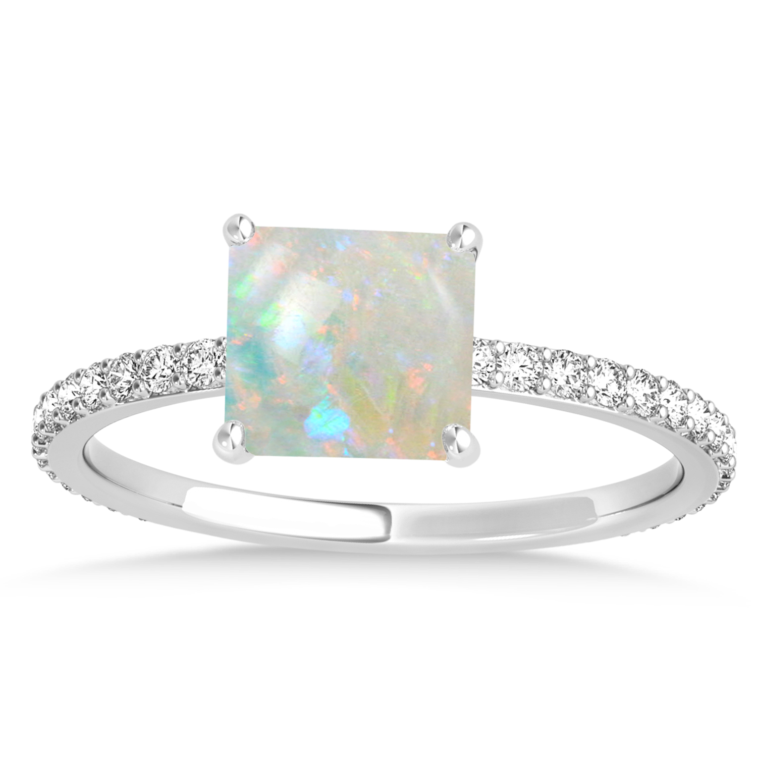 Princess Opal & Diamond Hidden Halo Engagement Ring 14k White Gold (0.89ct)