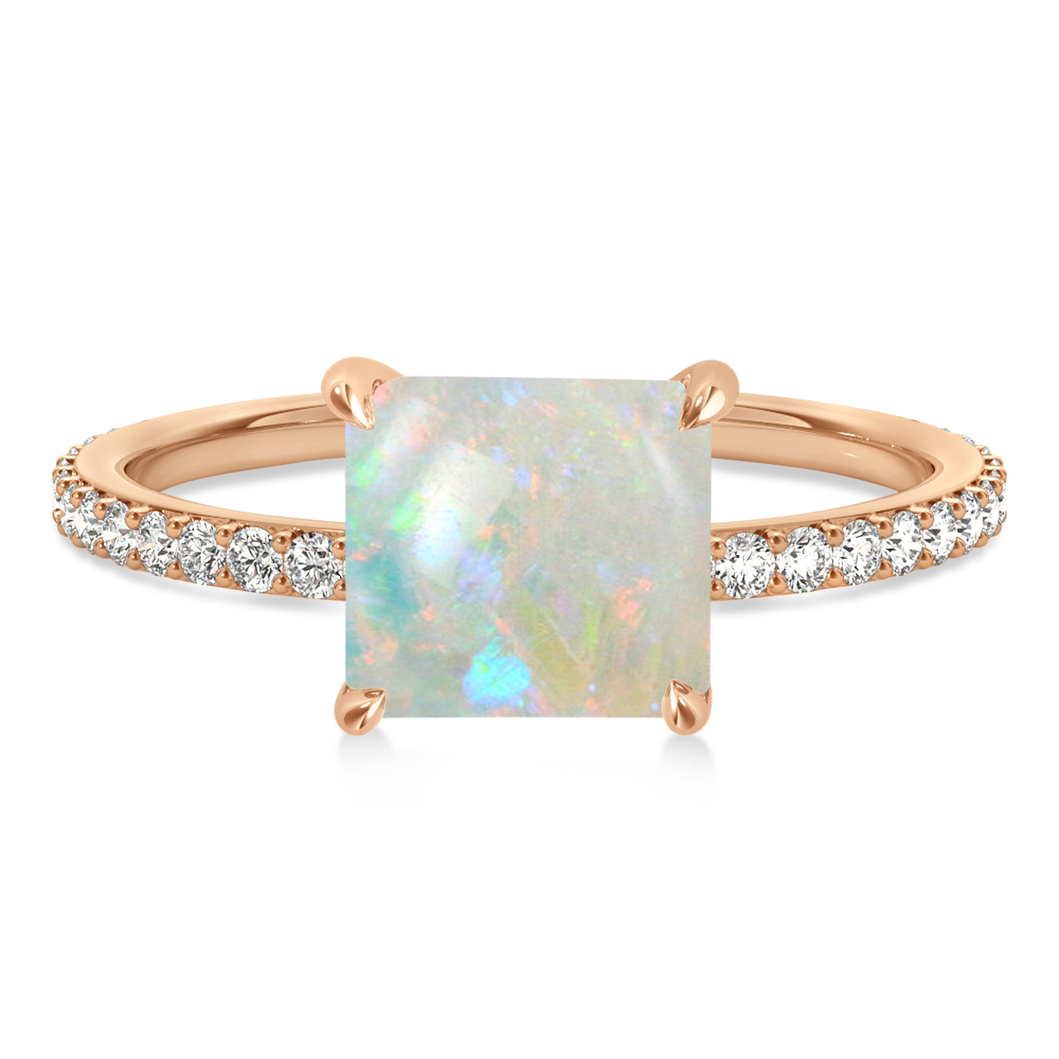 Princess Opal & Diamond Hidden Halo Engagement Ring 18k Rose Gold (0.89ct)
