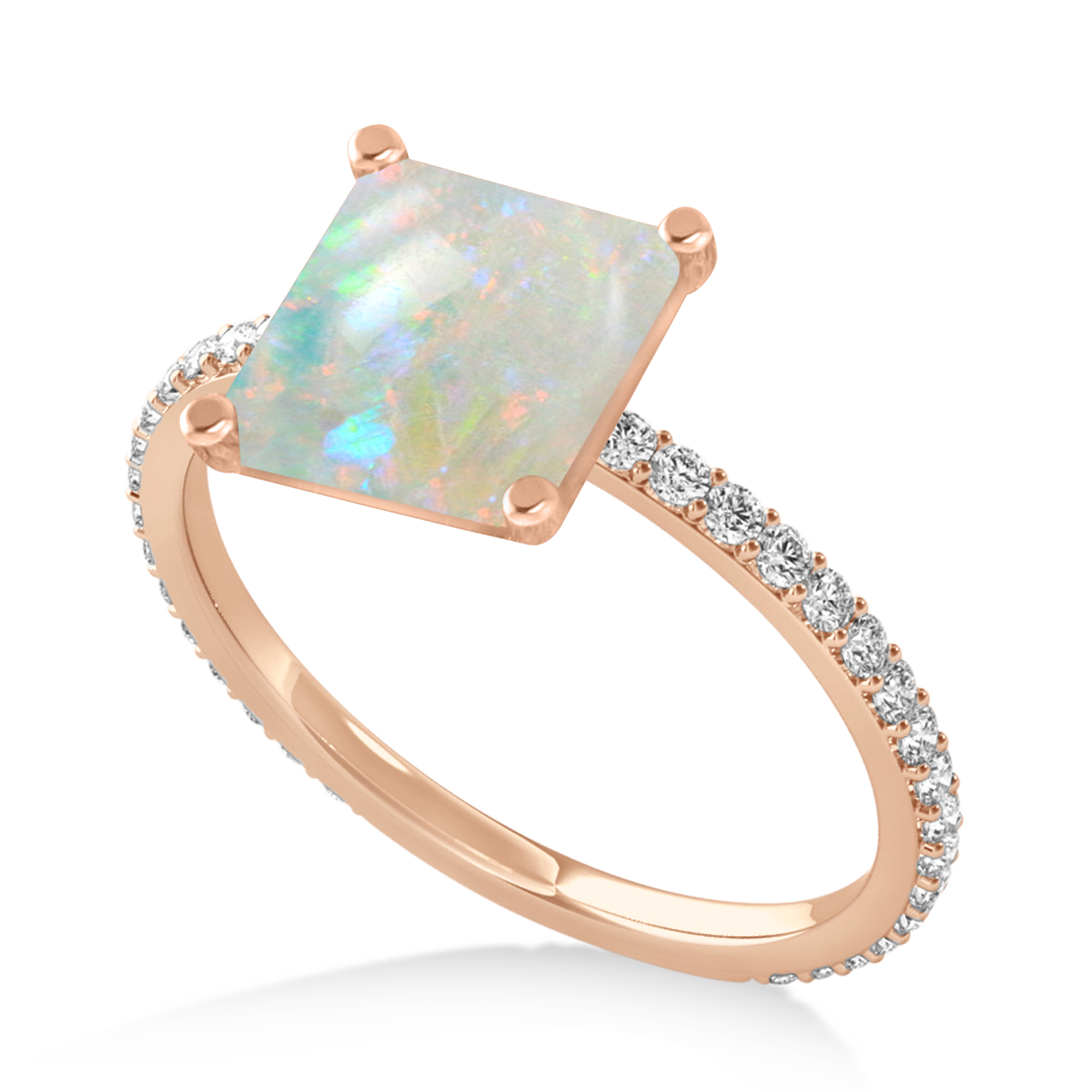 Princess Opal & Diamond Hidden Halo Engagement Ring 18k Rose Gold (0.89ct)