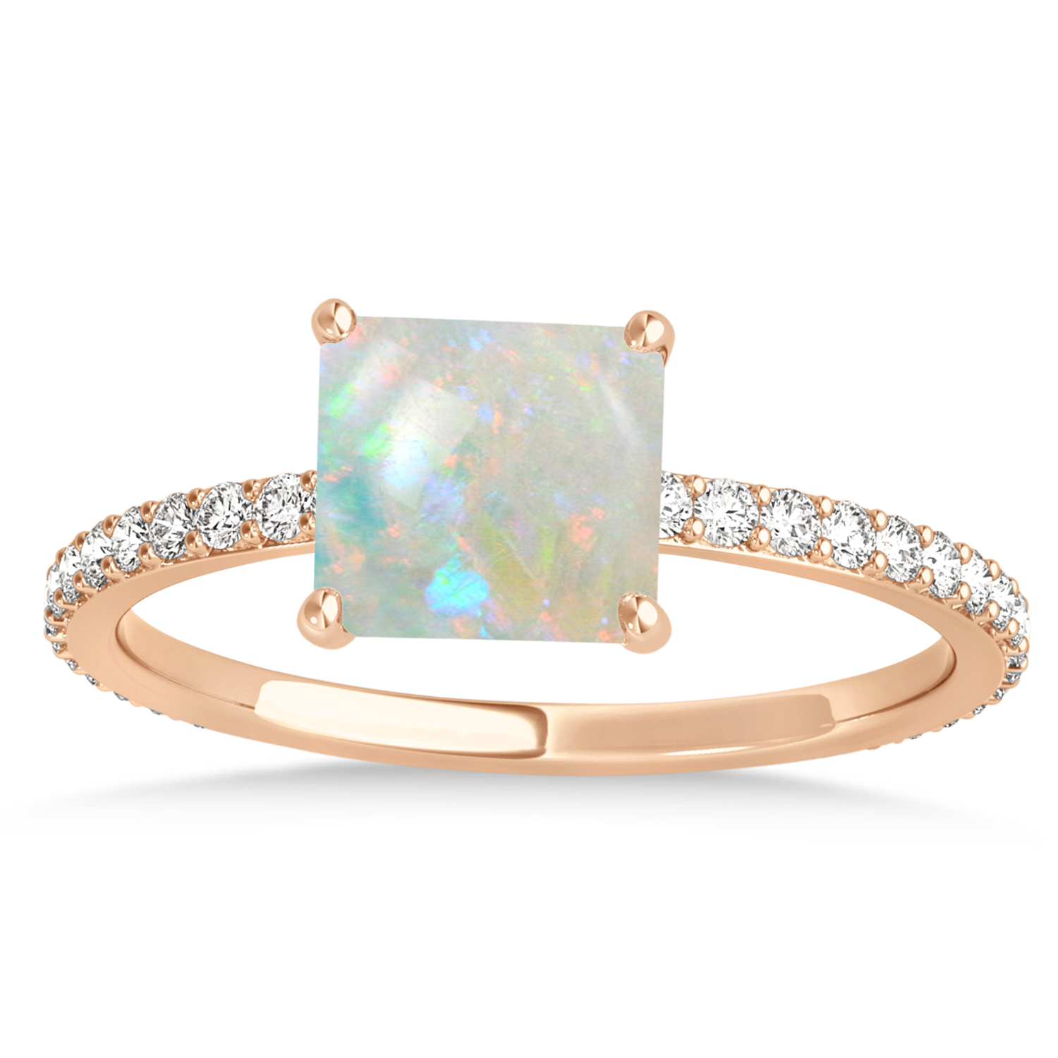 Princess Opal & Diamond Hidden Halo Engagement Ring 18k Rose Gold (0.89ct)