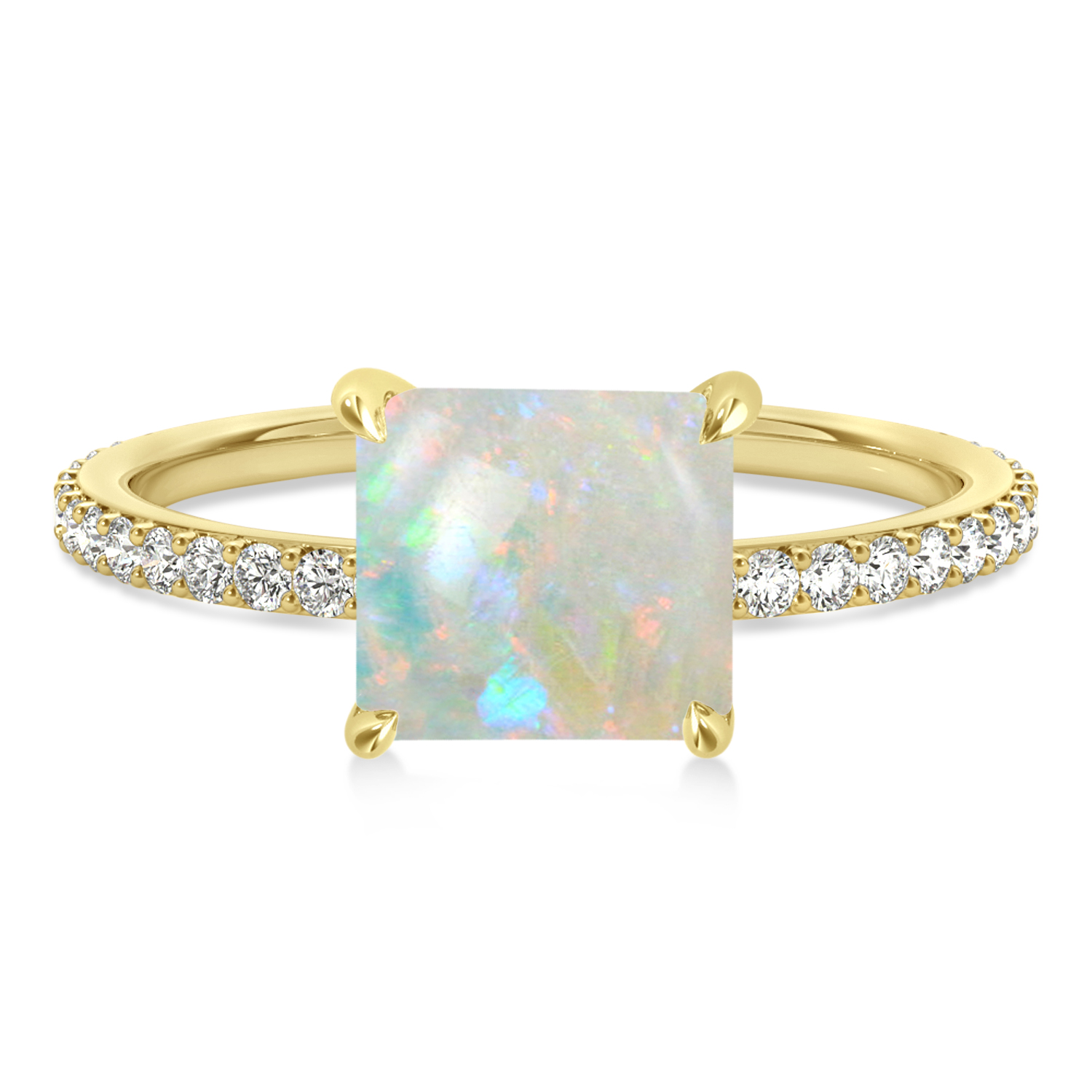 Princess Opal & Diamond Hidden Halo Engagement Ring 18k Yellow Gold (0.89ct)