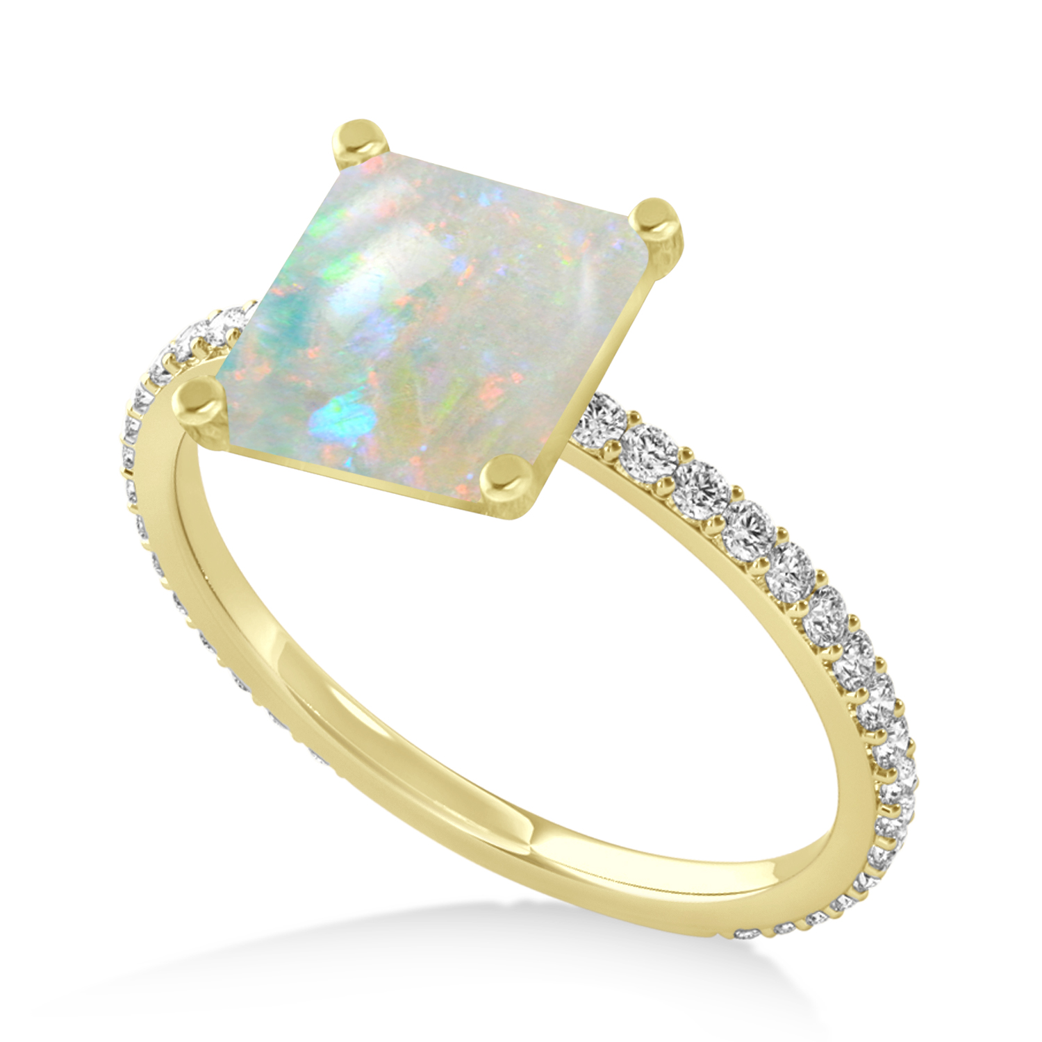 Princess Opal & Diamond Hidden Halo Engagement Ring 18k Yellow Gold (0.89ct)