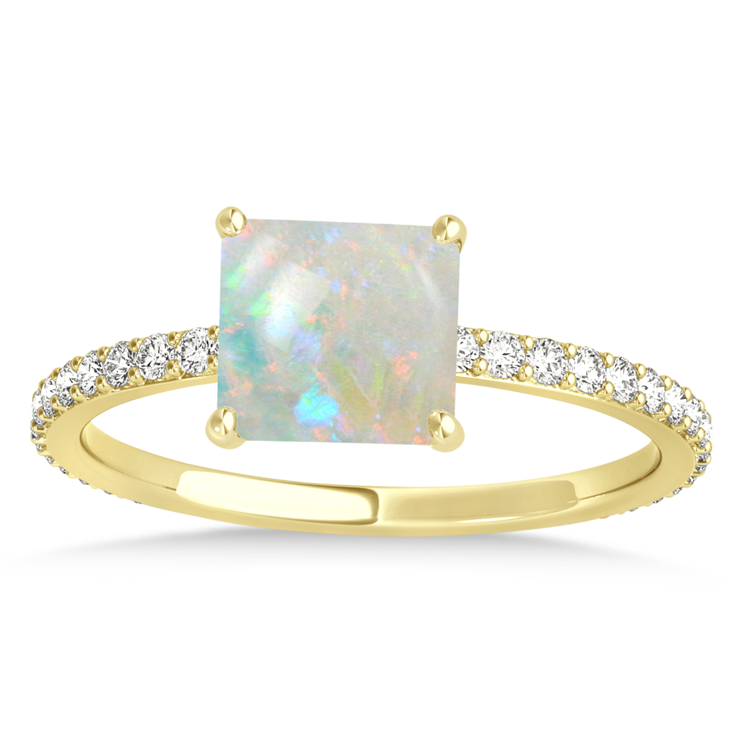 Princess Opal & Diamond Hidden Halo Engagement Ring 18k Yellow Gold (0.89ct)