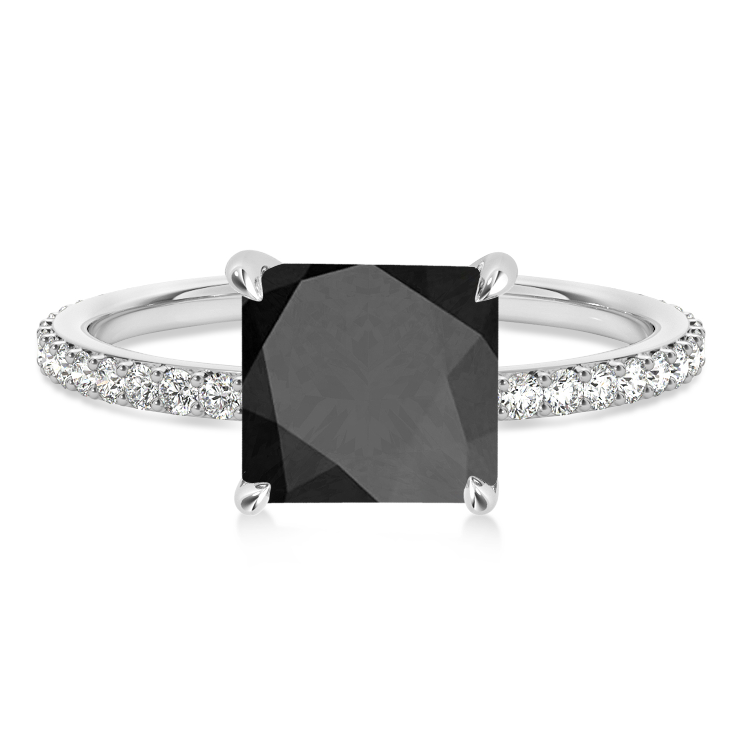 Princess Onyx & Diamond Hidden Halo Engagement Ring 14k White Gold (0.89ct)