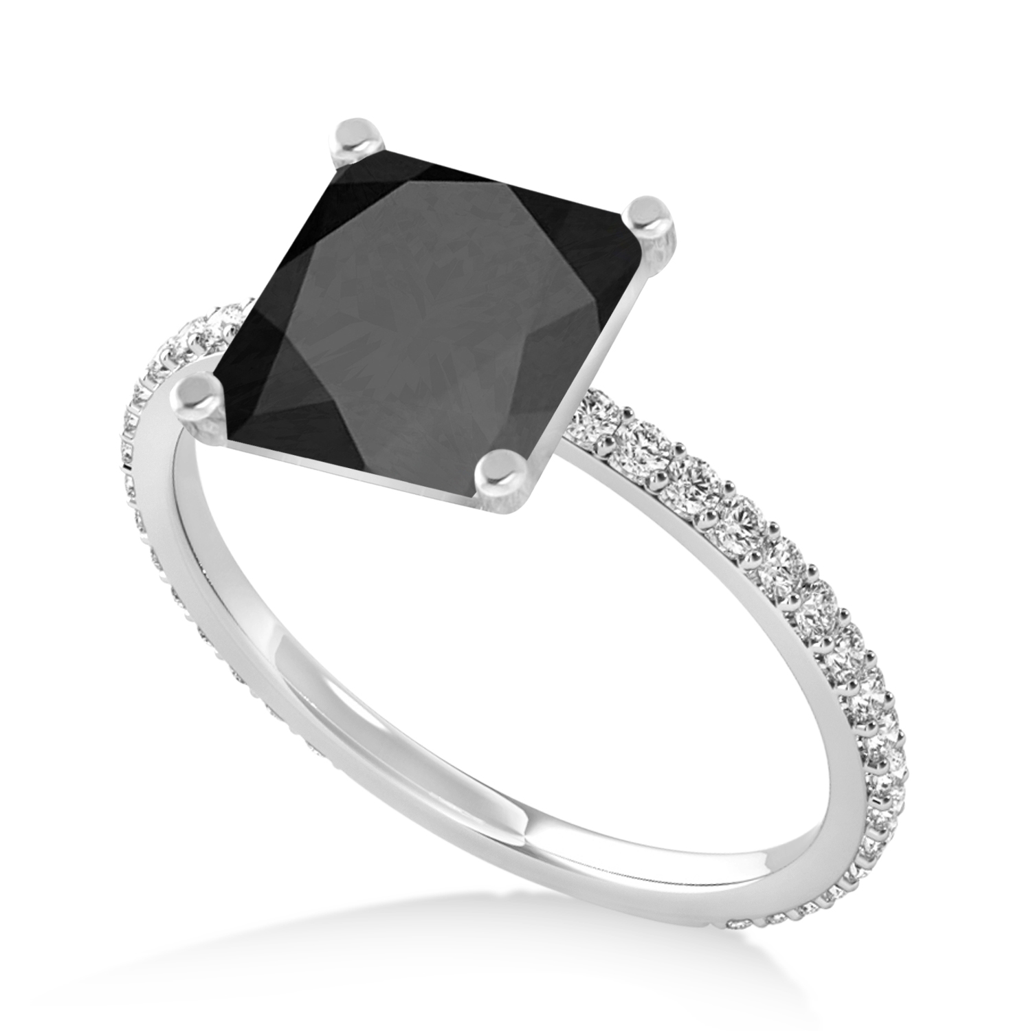 Princess Onyx & Diamond Hidden Halo Engagement Ring 14k White Gold (0.89ct)