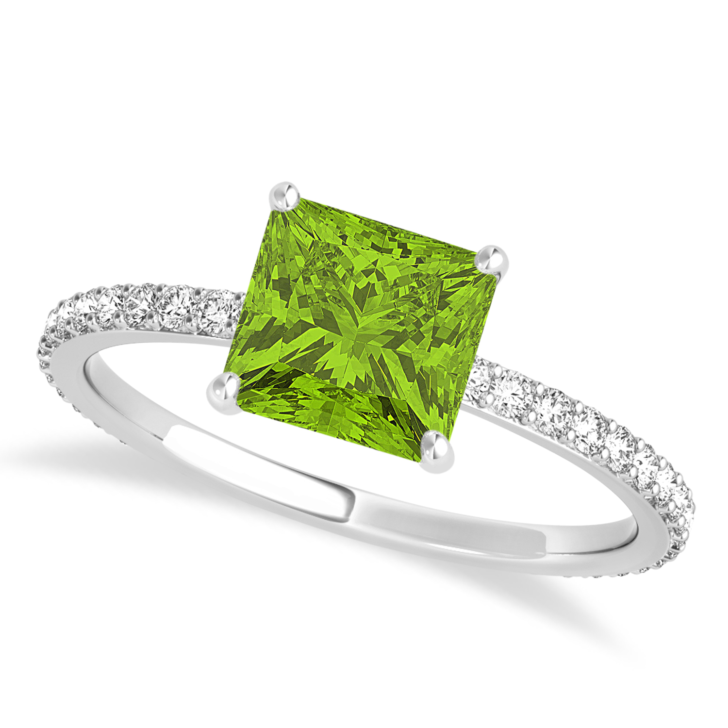 Princess Peridot & Diamond Hidden Halo Engagement Ring 14k White Gold (0.89ct)