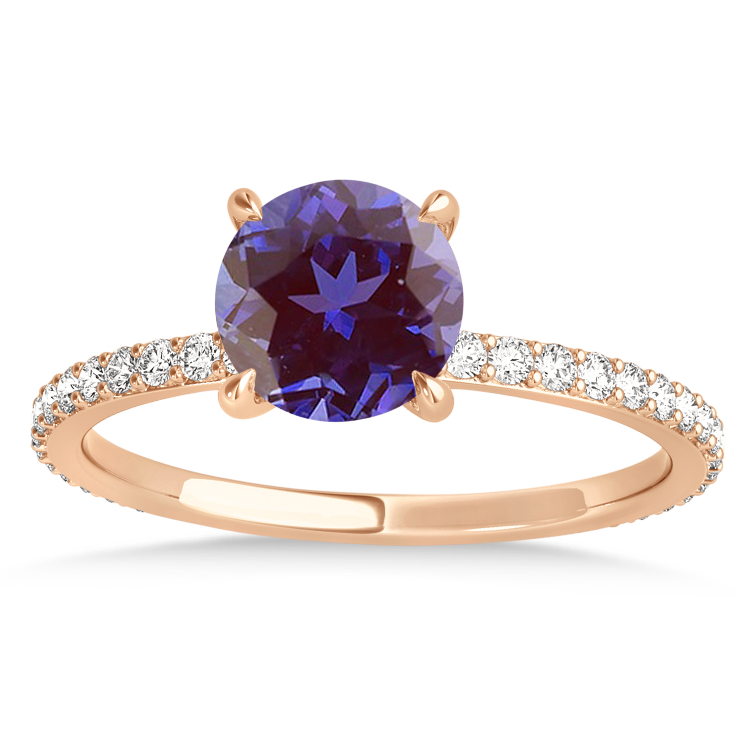 Round Alexandrite & Diamond Hidden Halo Engagement Ring 14k Rose Gold (1.68ct)