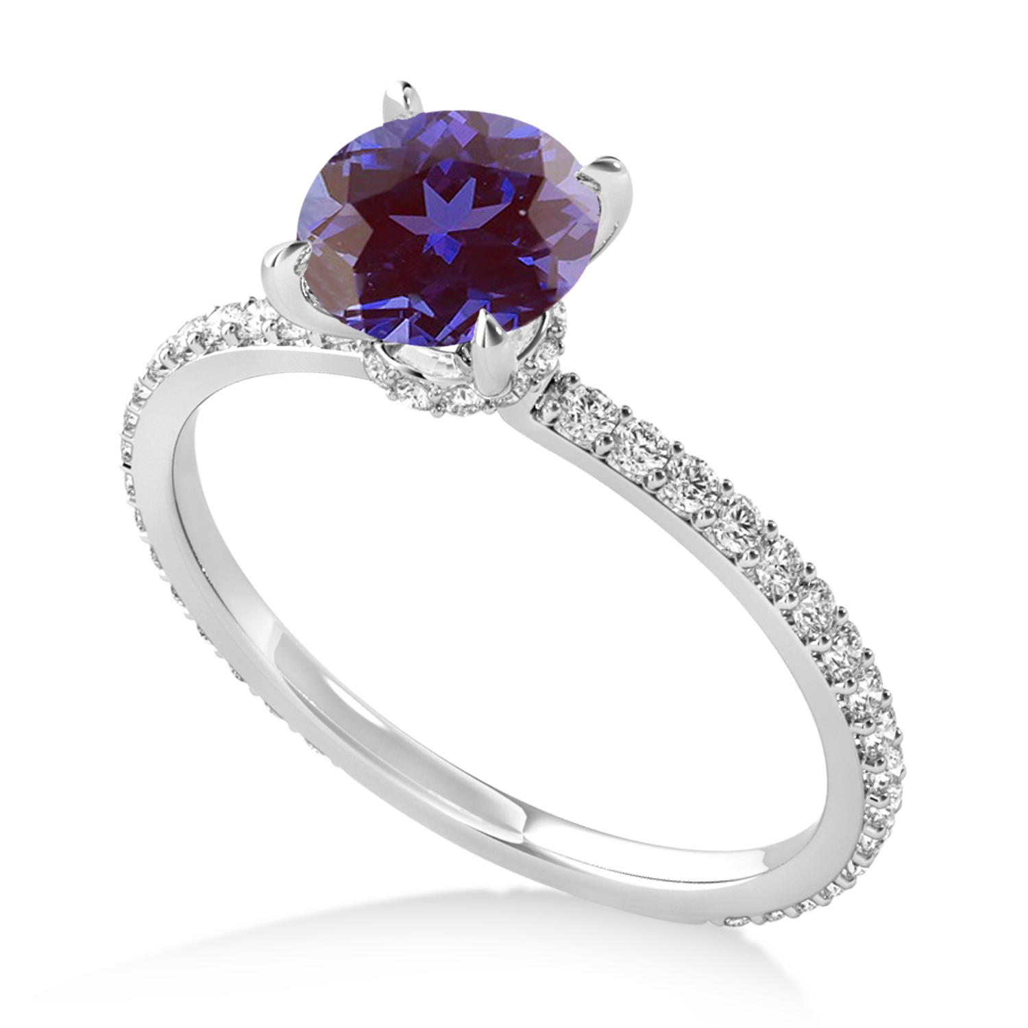 Round Alexandrite & Diamond Hidden Halo Engagement Ring Palladium (1.68ct)