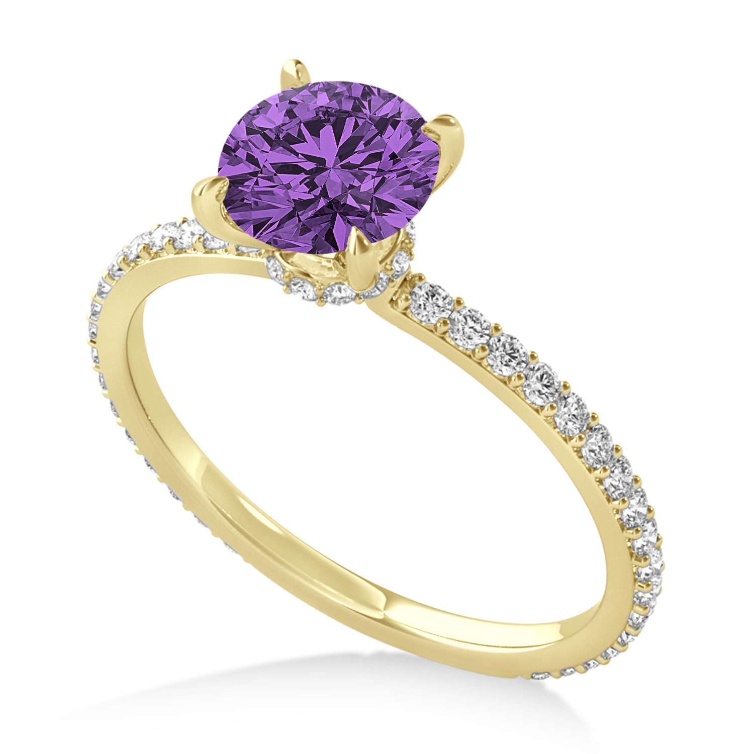 Round Amethyst & Diamond Hidden Halo Engagement Ring 14k Yellow Gold (1.68ct)