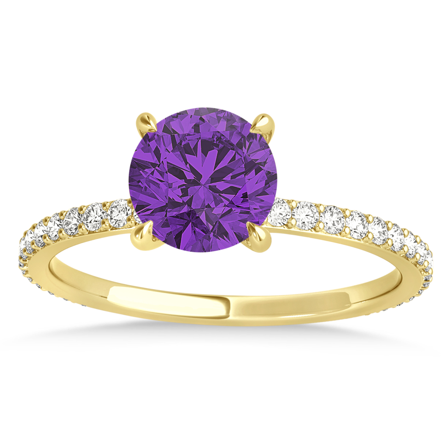 Round Amethyst & Diamond Hidden Halo Engagement Ring 14k Yellow Gold (1.68ct)