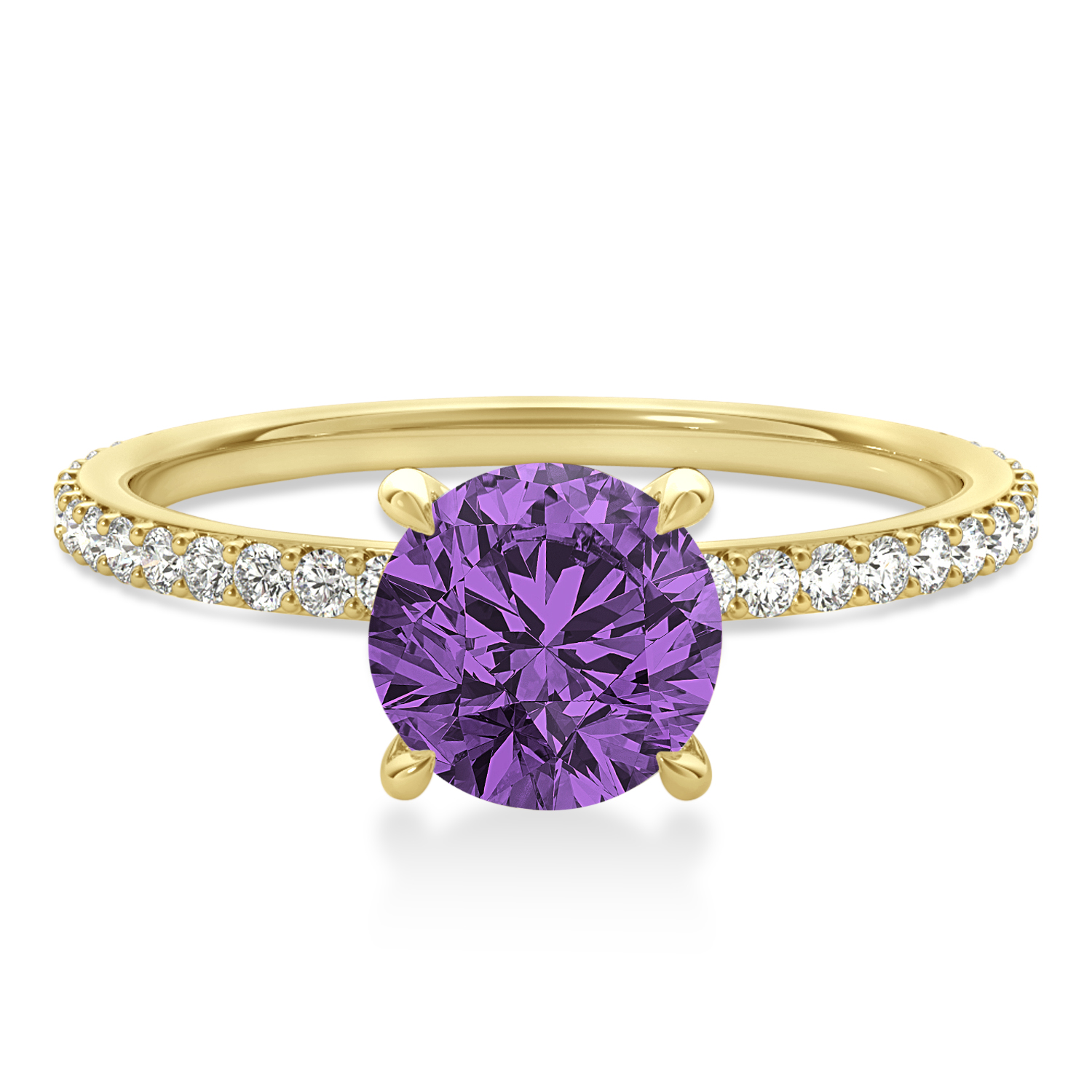 Round Amethyst & Diamond Hidden Halo Engagement Ring 18k Yellow Gold (1.68ct)