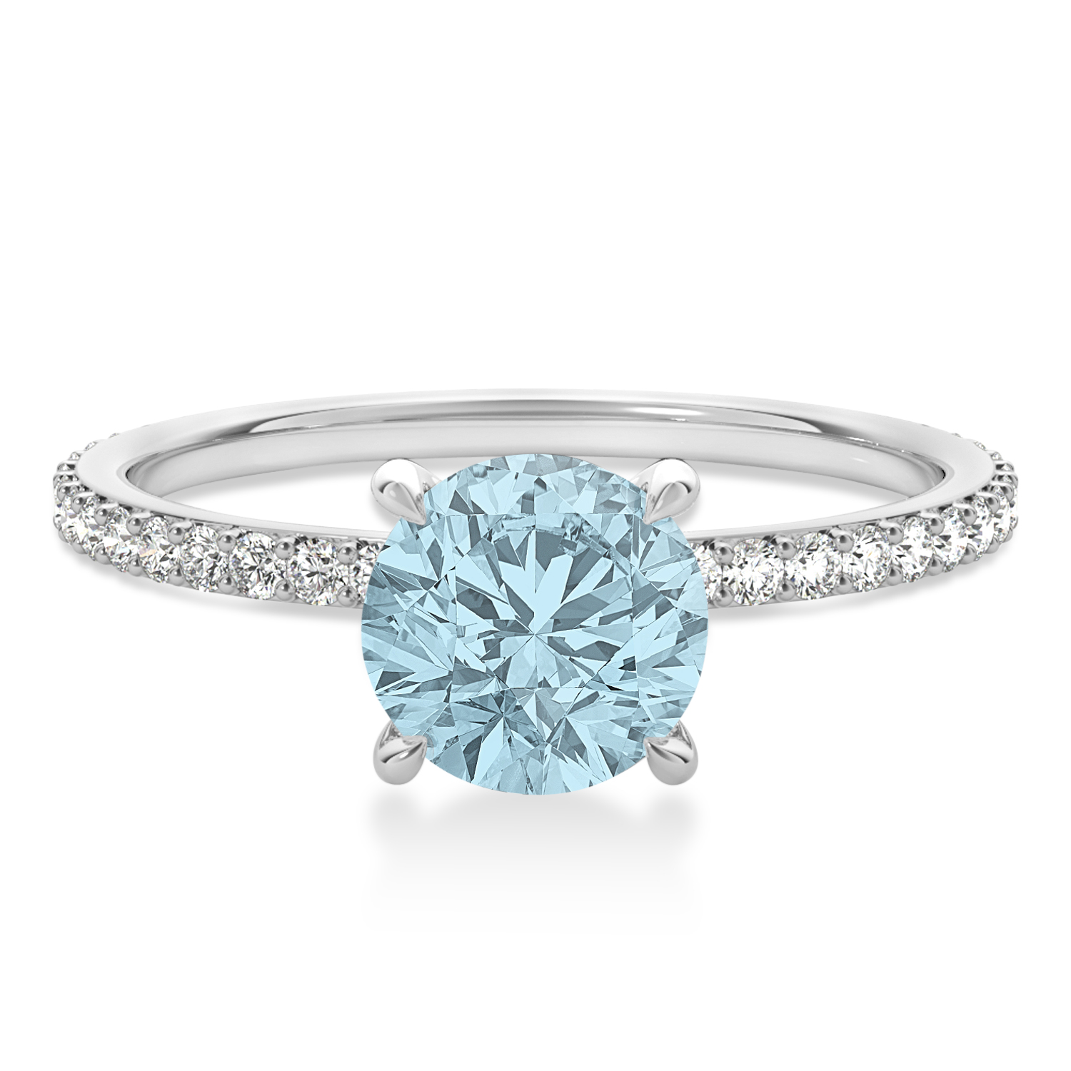 Round Aquamarine & Diamond Hidden Halo Engagement Ring 14k White Gold (1.68ct)