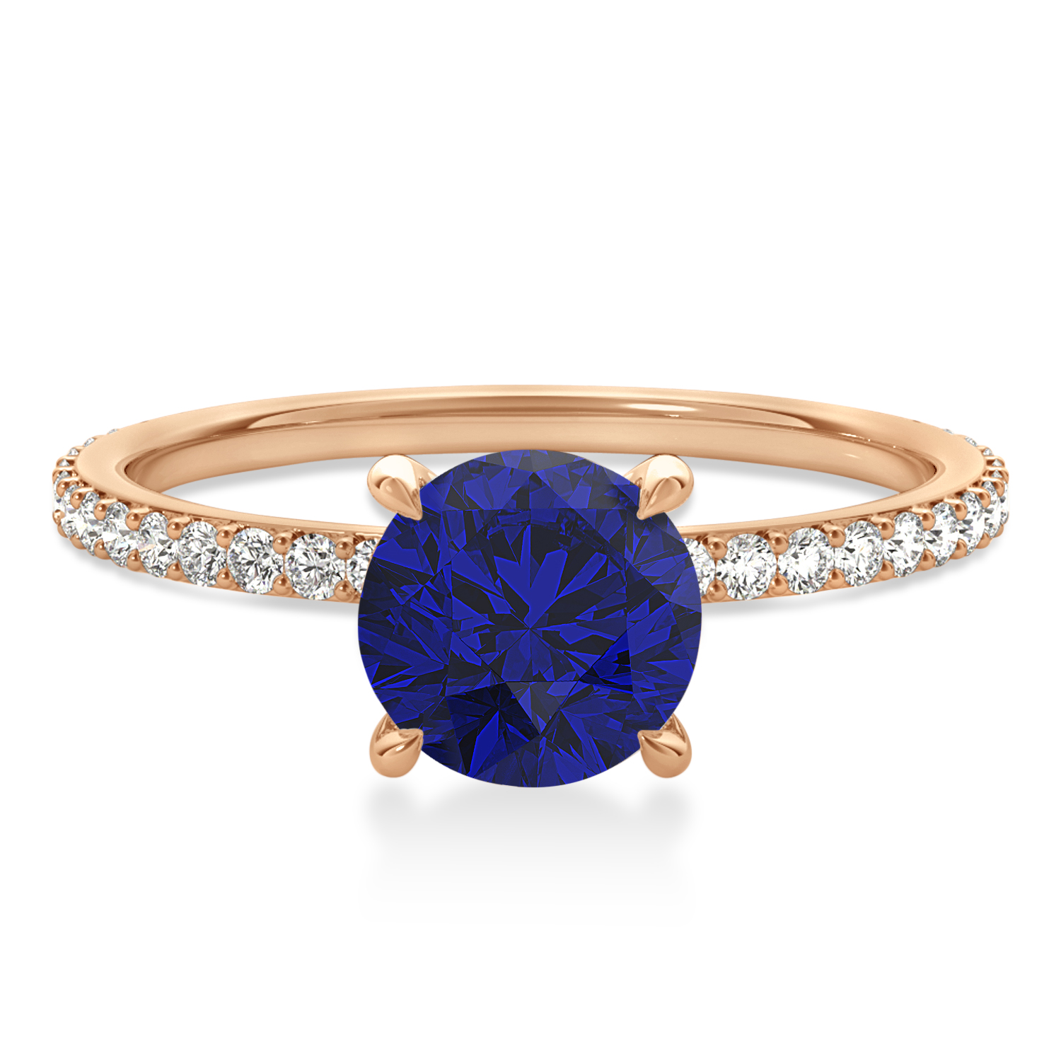 Round Blue Sapphire & Diamond Hidden Halo Engagement Ring 14k Rose Gold (1.68ct)