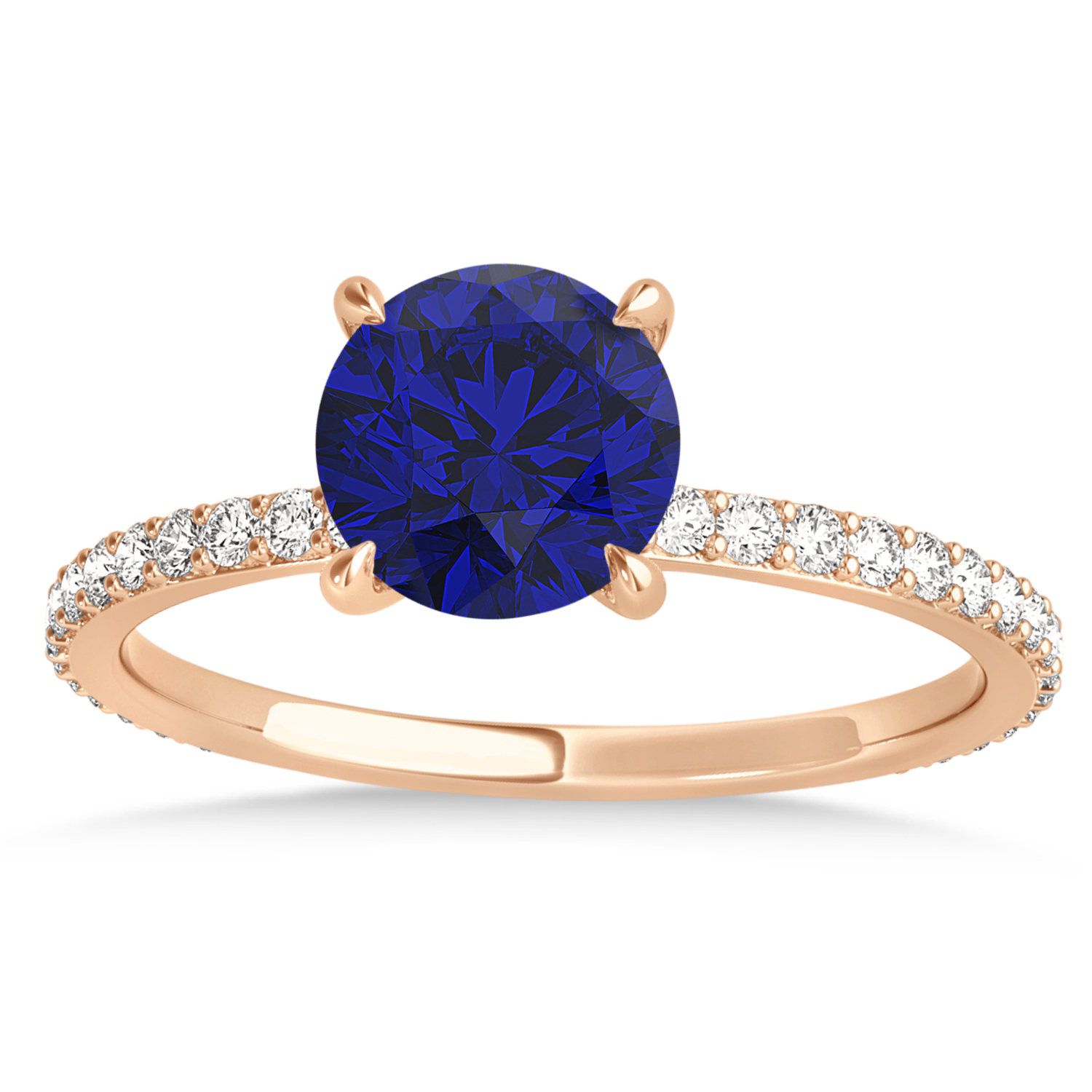 Round Blue Sapphire & Diamond Hidden Halo Engagement Ring 14k Rose Gold (1.68ct)
