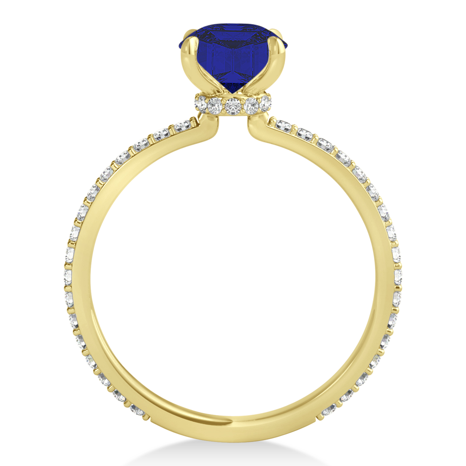 Round Blue Sapphire & Diamond Hidden Halo Engagement Ring 18k Yellow Gold (1.68ct)