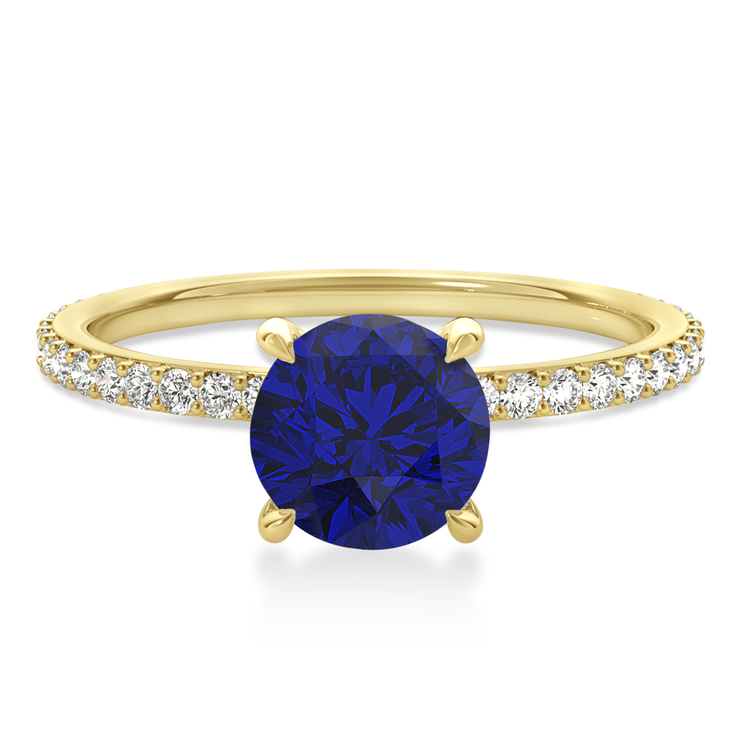 Round Blue Sapphire & Diamond Hidden Halo Engagement Ring 18k Yellow Gold (1.68ct)