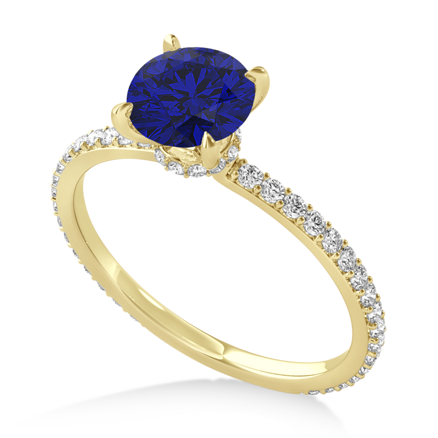 Round Blue Sapphire & Diamond Hidden Halo Engagement Ring 18k Yellow Gold (1.68ct)