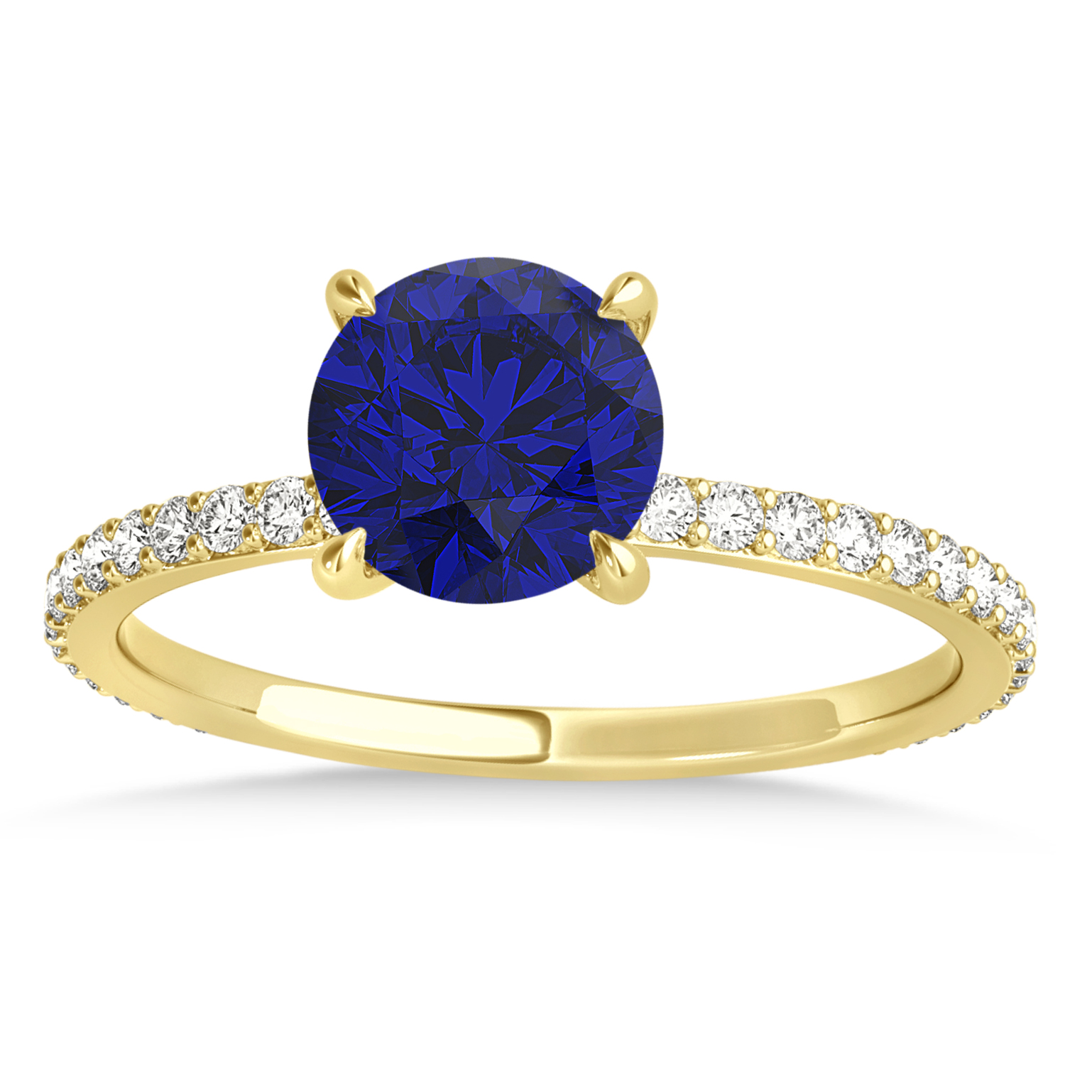 Round Blue Sapphire & Diamond Hidden Halo Engagement Ring 18k Yellow Gold (1.68ct)