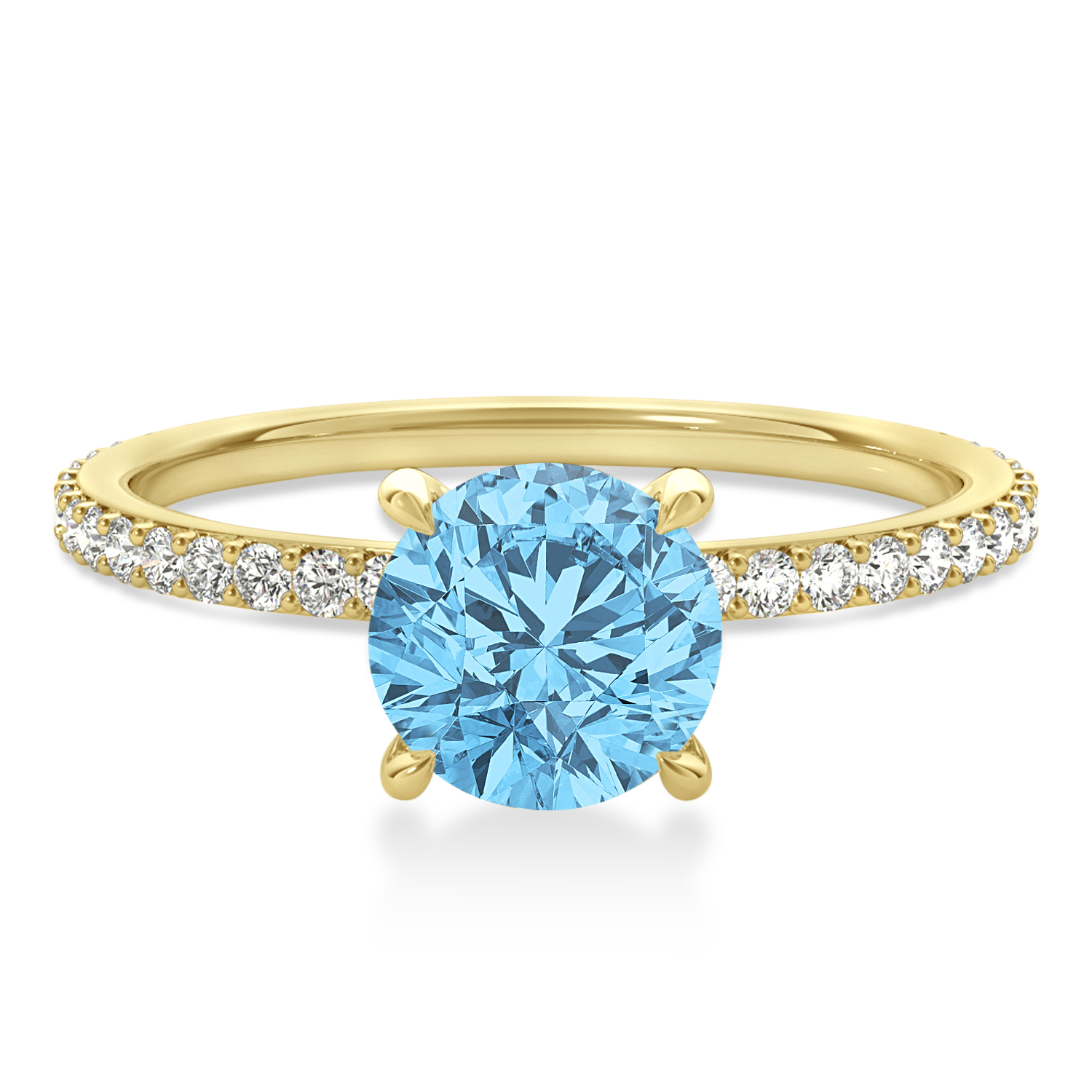 Round Blue Topaz & Diamond Hidden Halo Engagement Ring 14k Yellow Gold (1.68ct)
