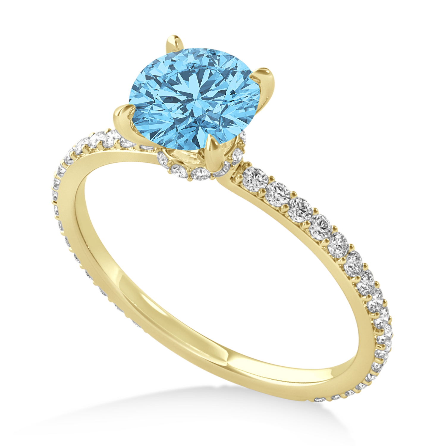 Round Blue Topaz & Diamond Hidden Halo Engagement Ring 14k Yellow Gold (1.68ct)