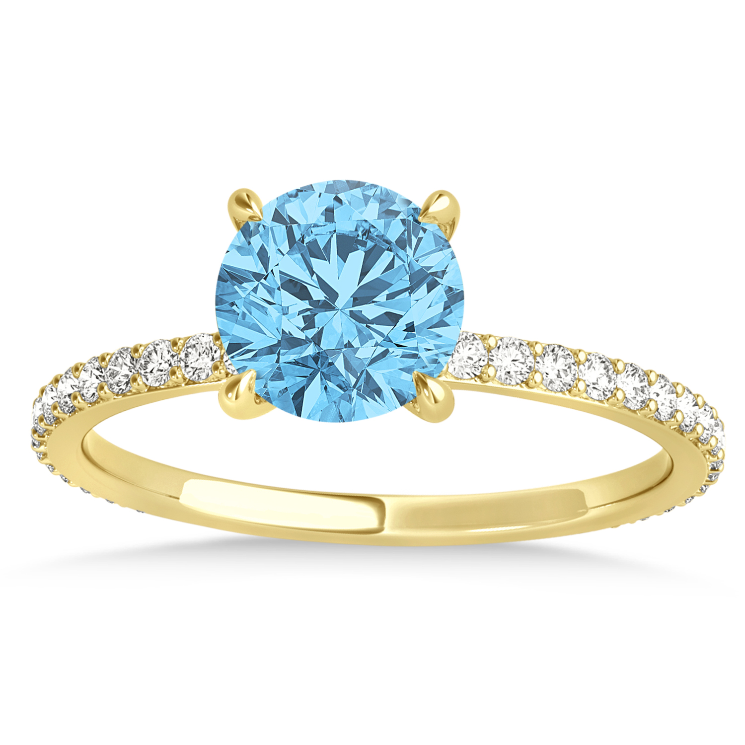 Round Blue Topaz & Diamond Hidden Halo Engagement Ring 14k Yellow Gold (1.68ct)