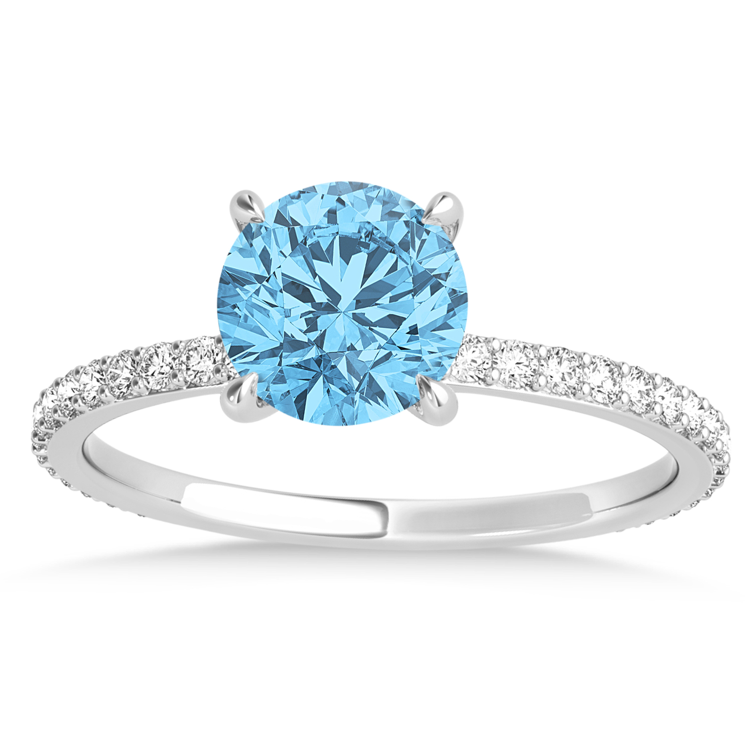 Round Blue Topaz & Diamond Hidden Halo Engagement Ring 18k White Gold (1.68ct)