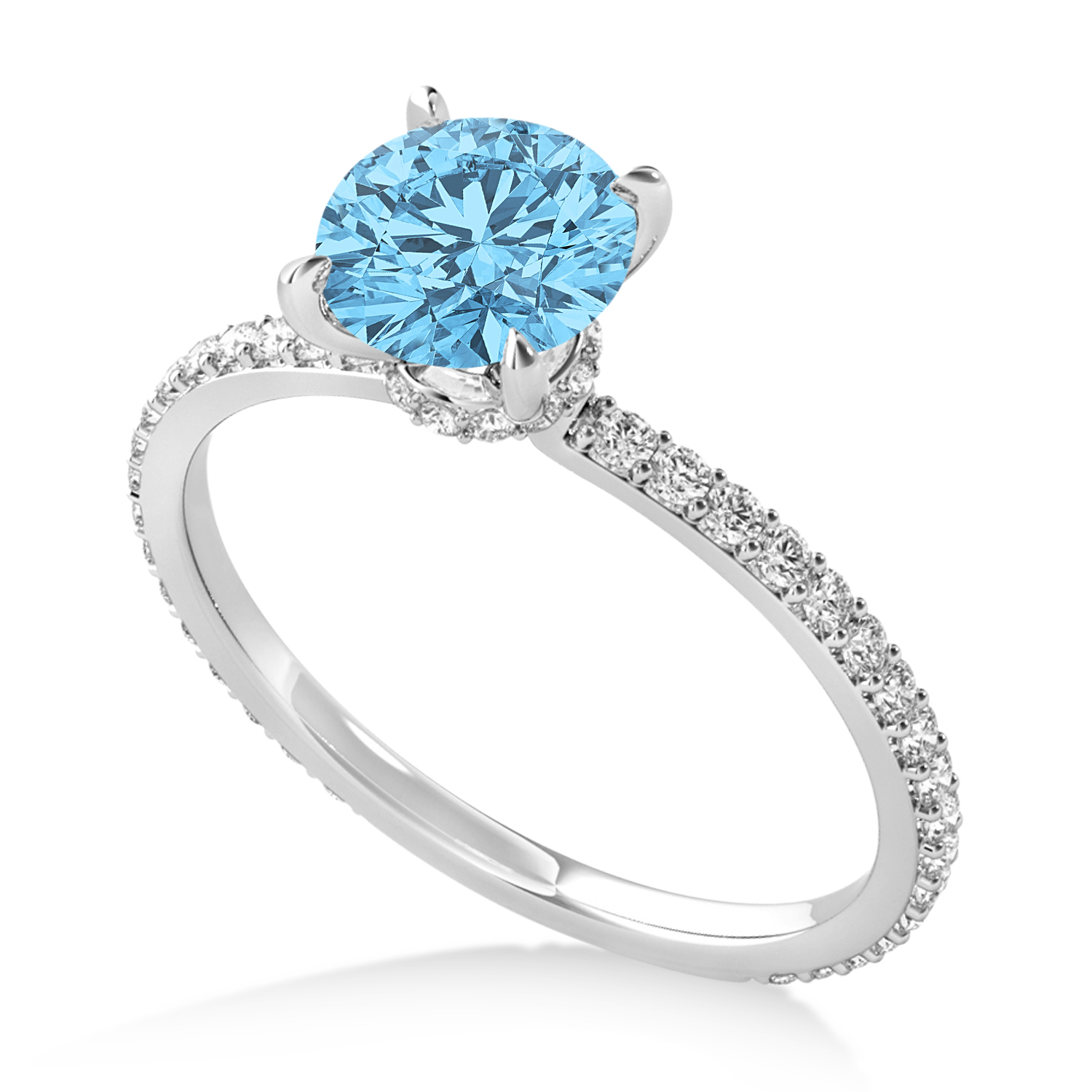 Round Blue Topaz & Diamond Hidden Halo Engagement Ring Platinum (1.68ct)