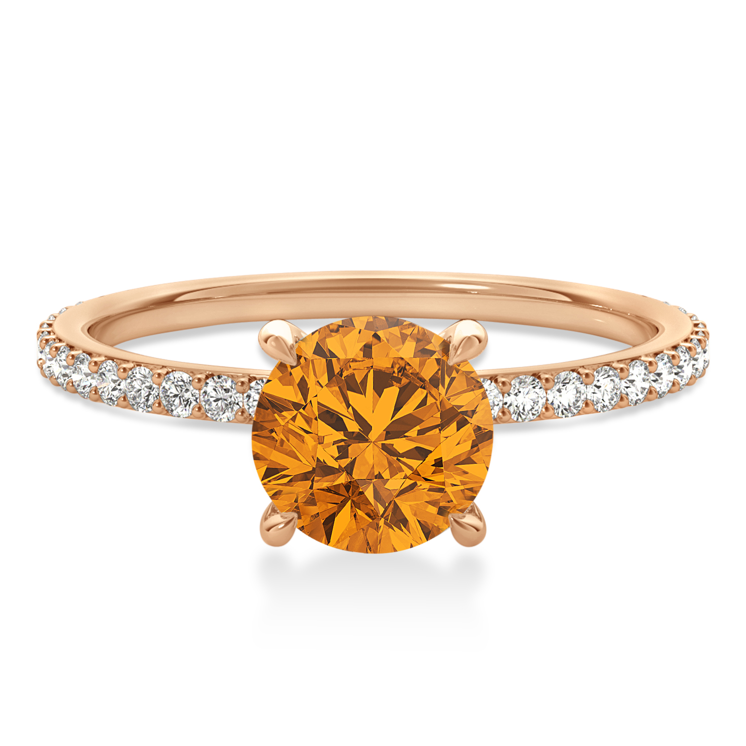 Round Citrine & Diamond Hidden Halo Engagement Ring 14k Rose Gold (1.68ct)