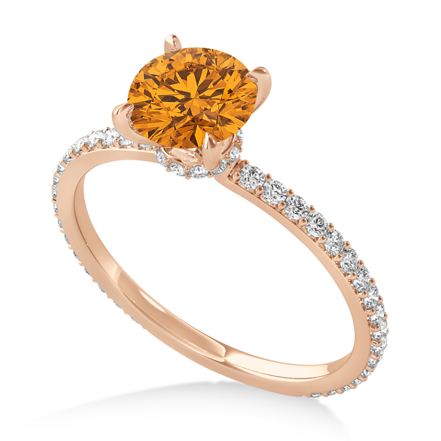 Round Citrine & Diamond Hidden Halo Engagement Ring 14k Rose Gold (1.68ct)