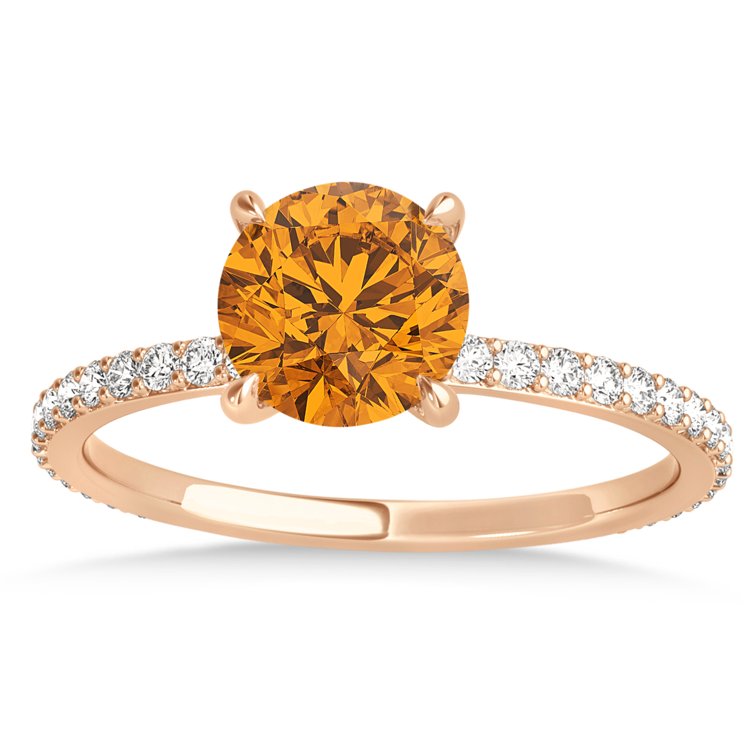 Round Citrine & Diamond Hidden Halo Engagement Ring 18k Rose Gold (1.68ct)