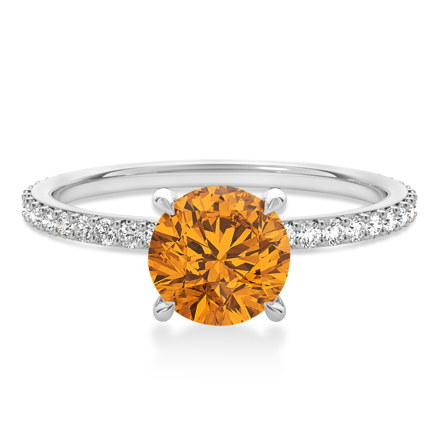 Round Citrine & Diamond Hidden Halo Engagement Ring 18k White Gold (1.68ct)