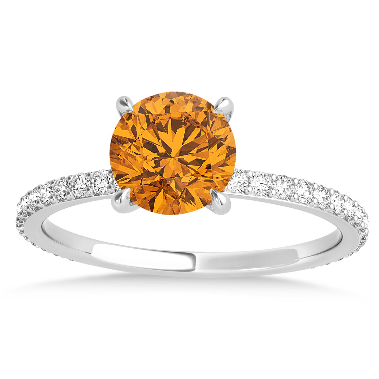 Round Citrine & Diamond Hidden Halo Engagement Ring 18k White Gold (1.68ct)