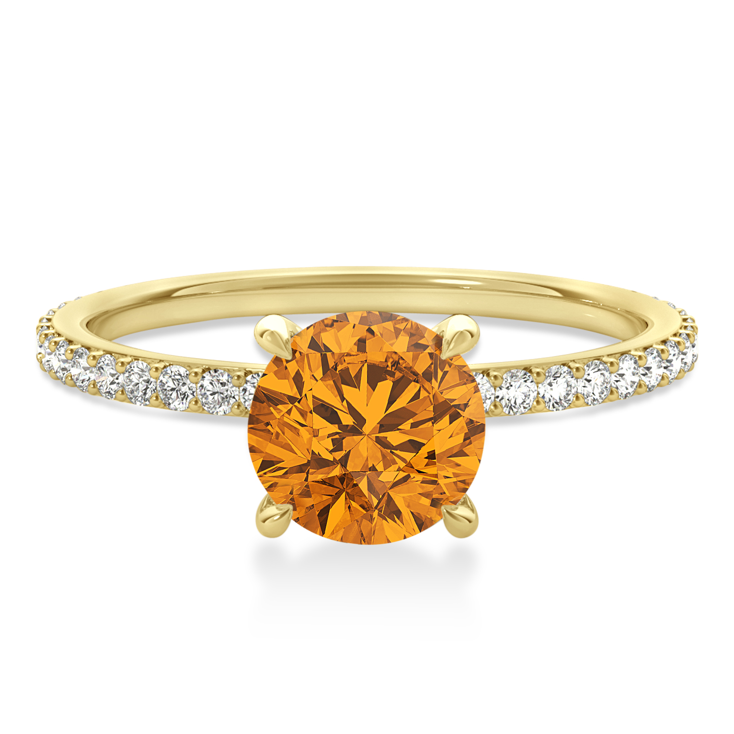 Round Citrine & Diamond Hidden Halo Engagement Ring 18k Yellow Gold (1.68ct)