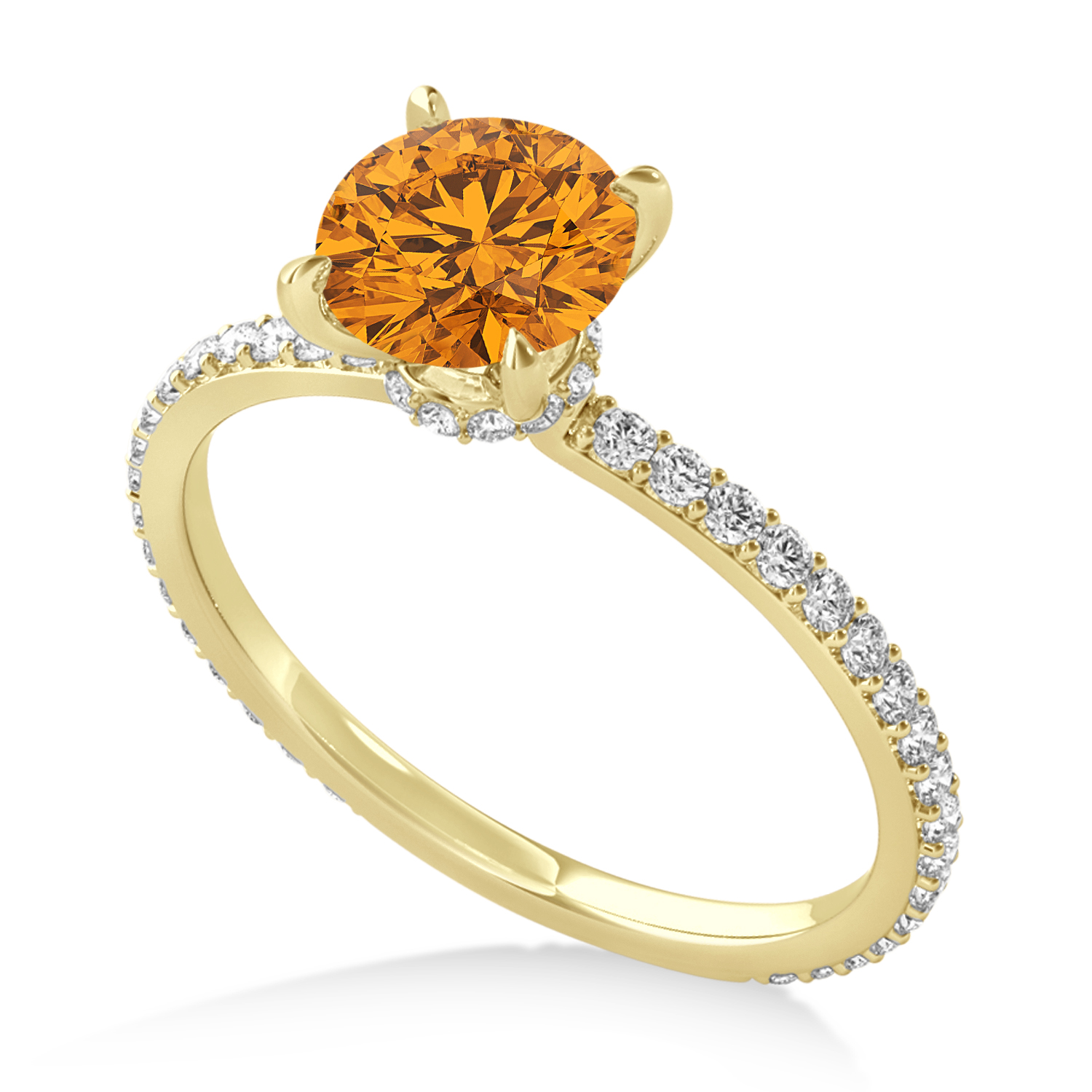 Round Citrine & Diamond Hidden Halo Engagement Ring 18k Yellow Gold (1.68ct)