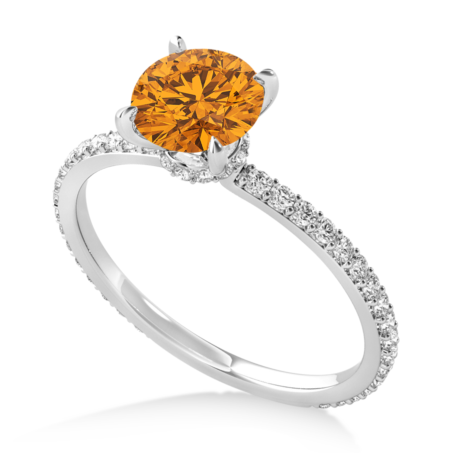 Round Citrine & Diamond Hidden Halo Engagement Ring Palladium (1.68ct)