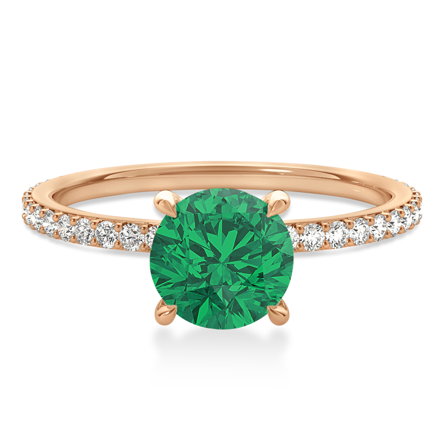Round Emerald & Diamond Hidden Halo Engagement Ring 18k Rose Gold (1.68ct)