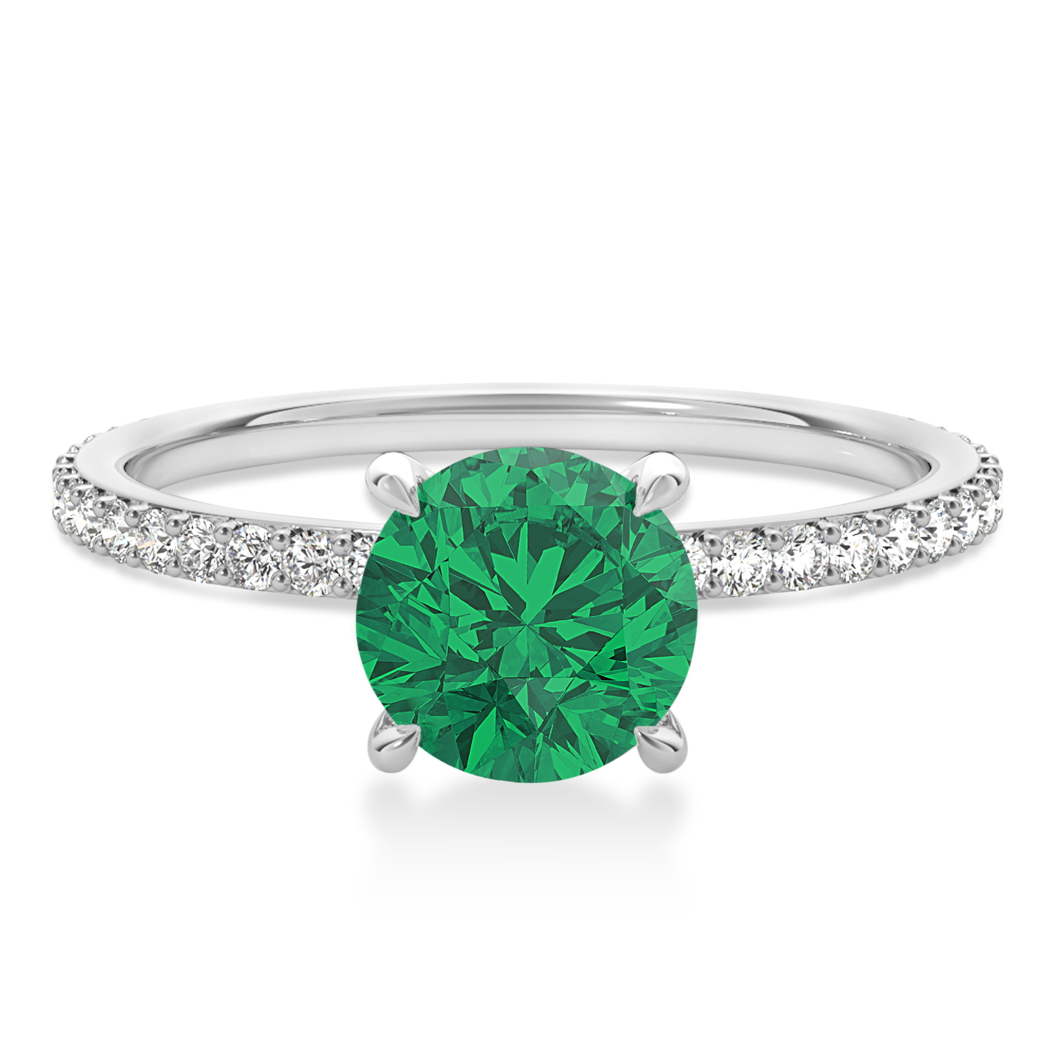 Round Emerald & Diamond Hidden Halo Engagement Ring 18k White Gold (1.68ct)