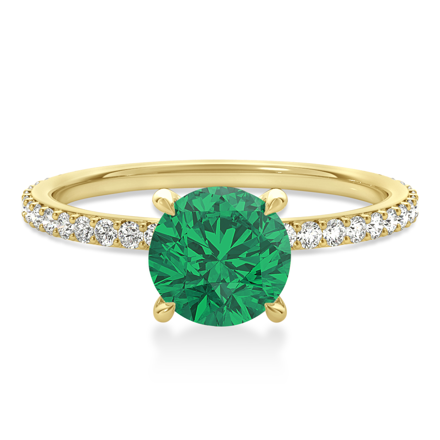 Round Emerald & Diamond Hidden Halo Engagement Ring 18k Yellow Gold (1.68ct)