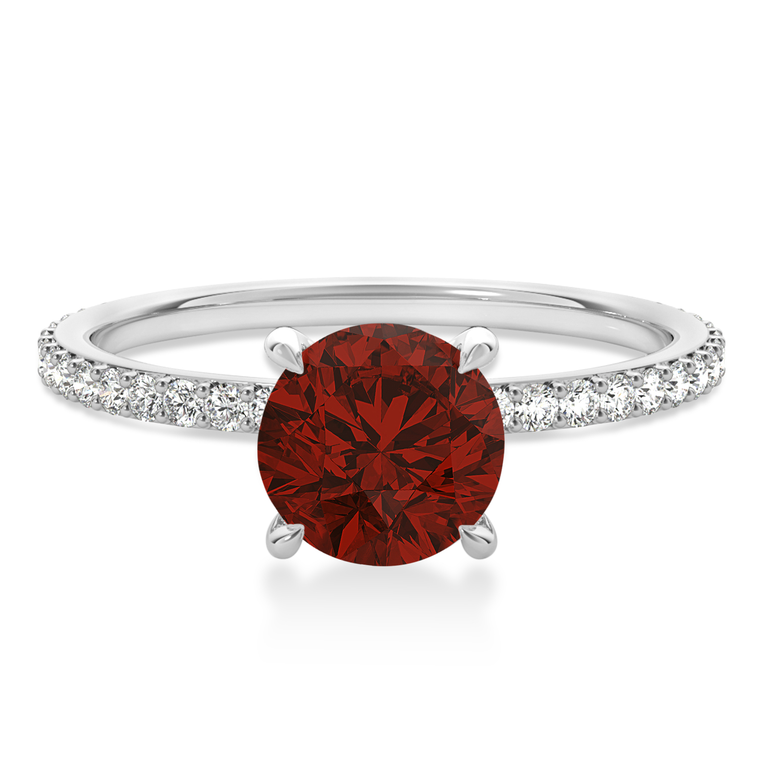 Round Garnet & Diamond Hidden Halo Engagement Ring 18k White Gold (1.68ct)