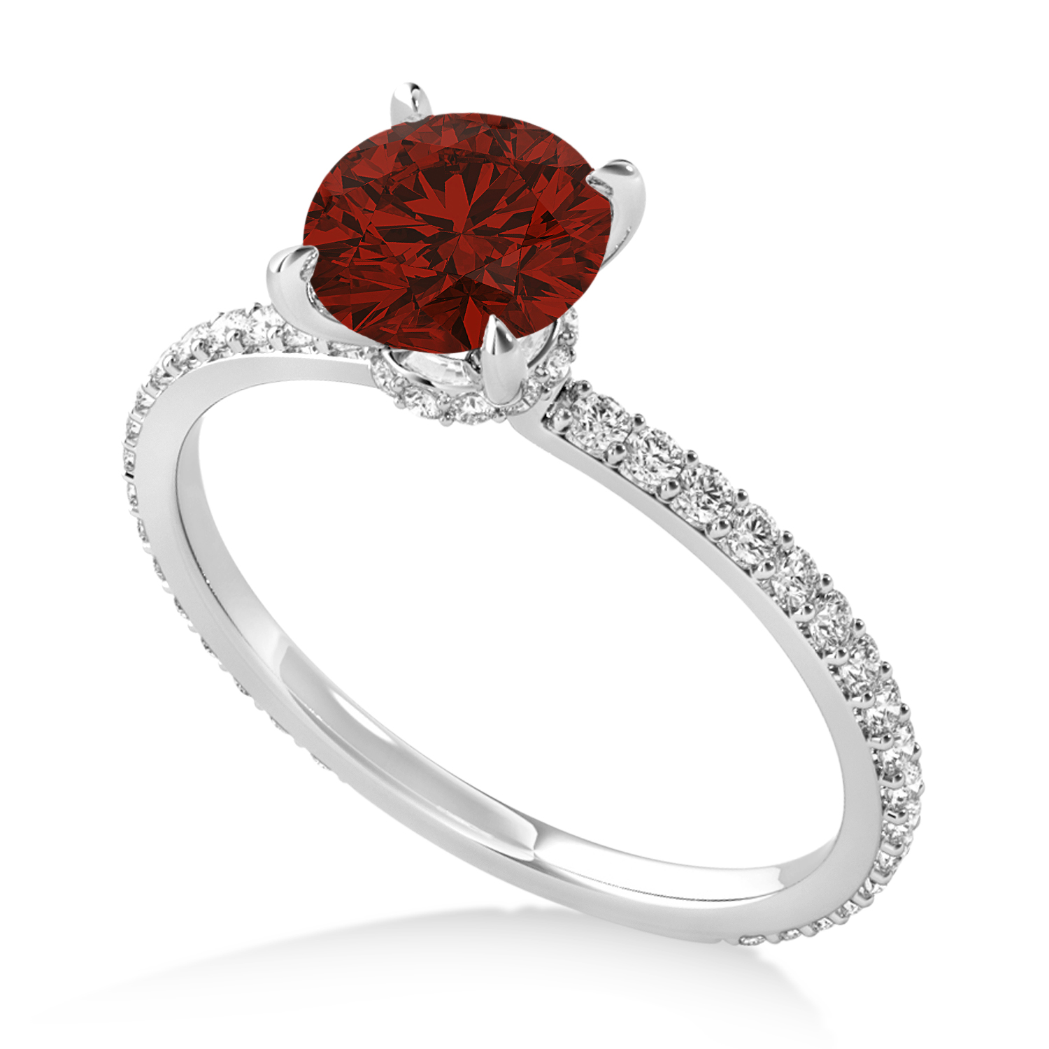 Round Garnet & Diamond Hidden Halo Engagement Ring 18k White Gold (1.68ct)