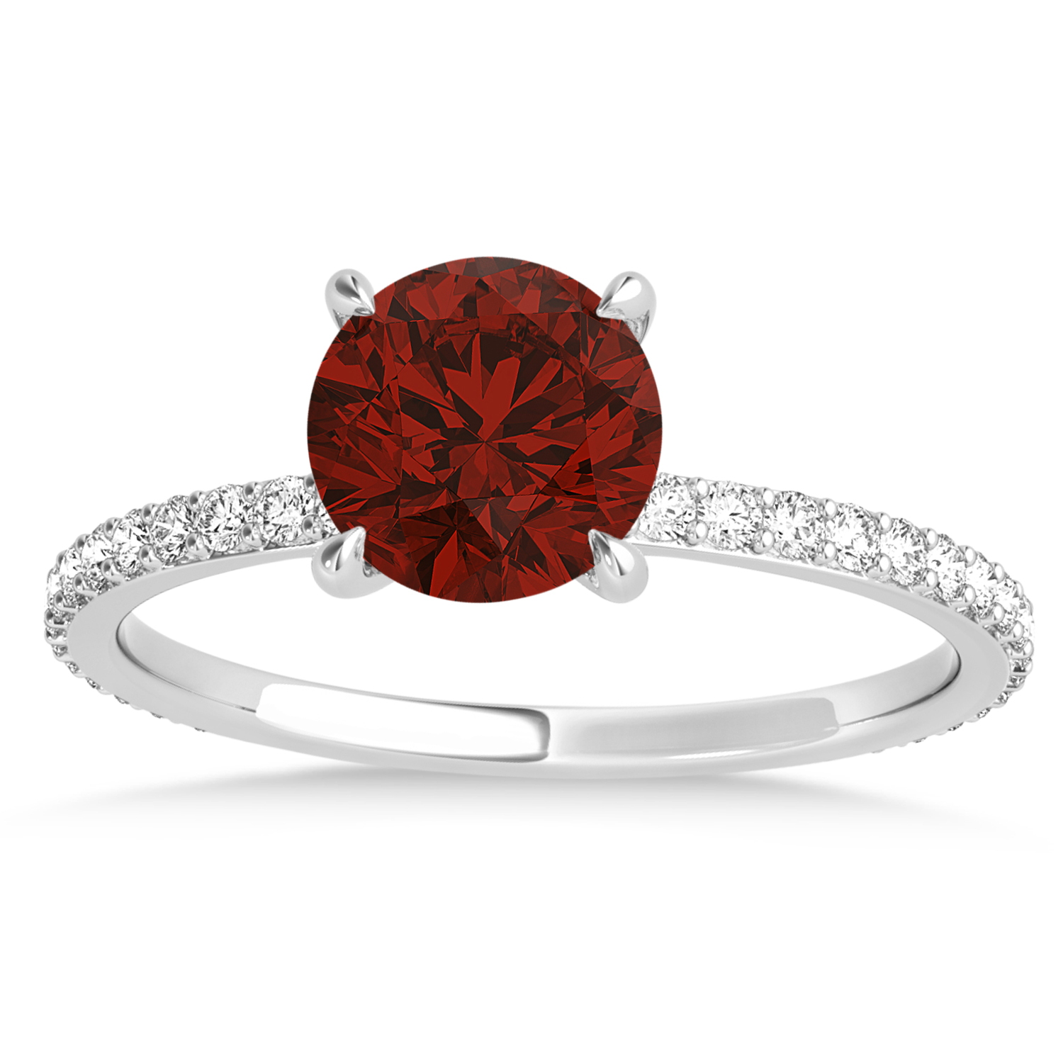 Round Garnet & Diamond Hidden Halo Engagement Ring 18k White Gold (1.68ct)