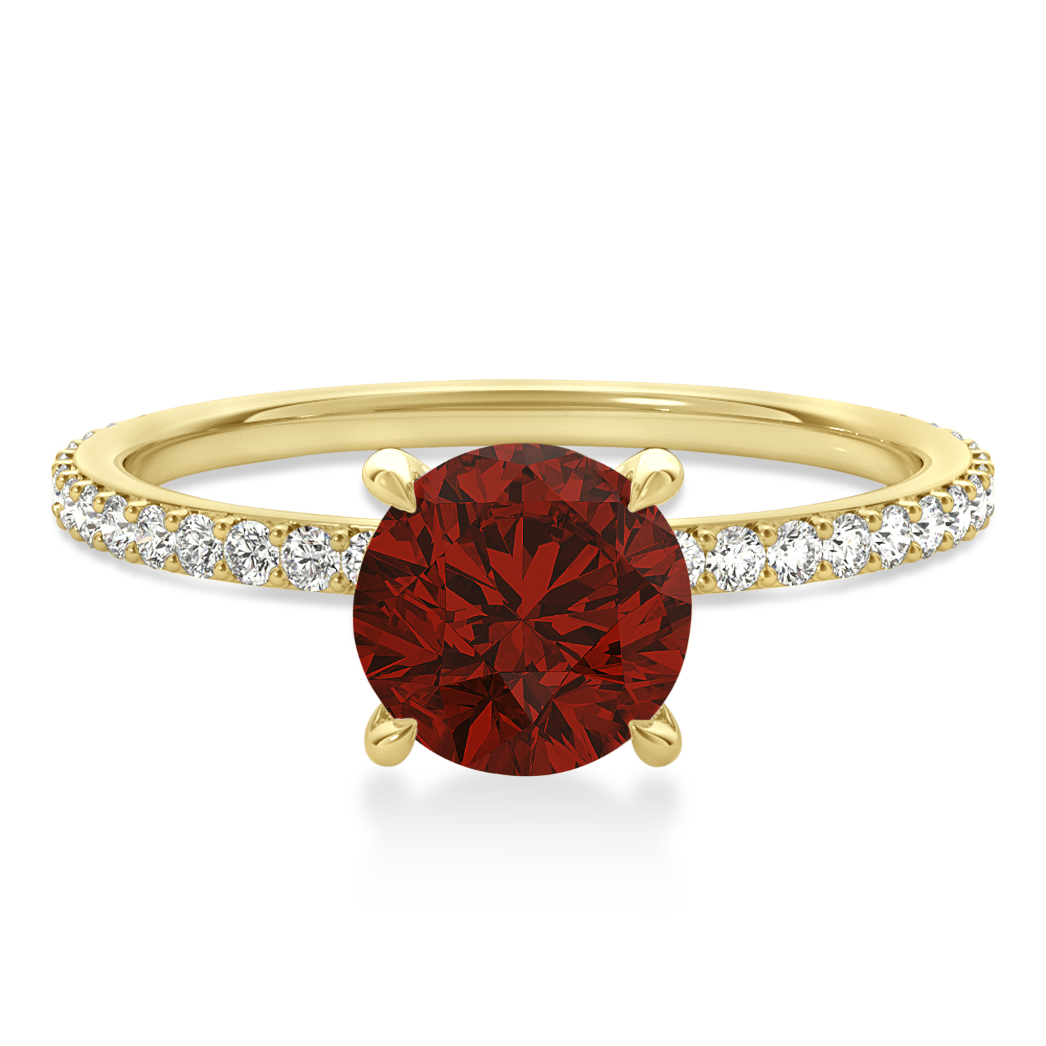 Round Garnet & Diamond Hidden Halo Engagement Ring 18k Yellow Gold (1.68ct)