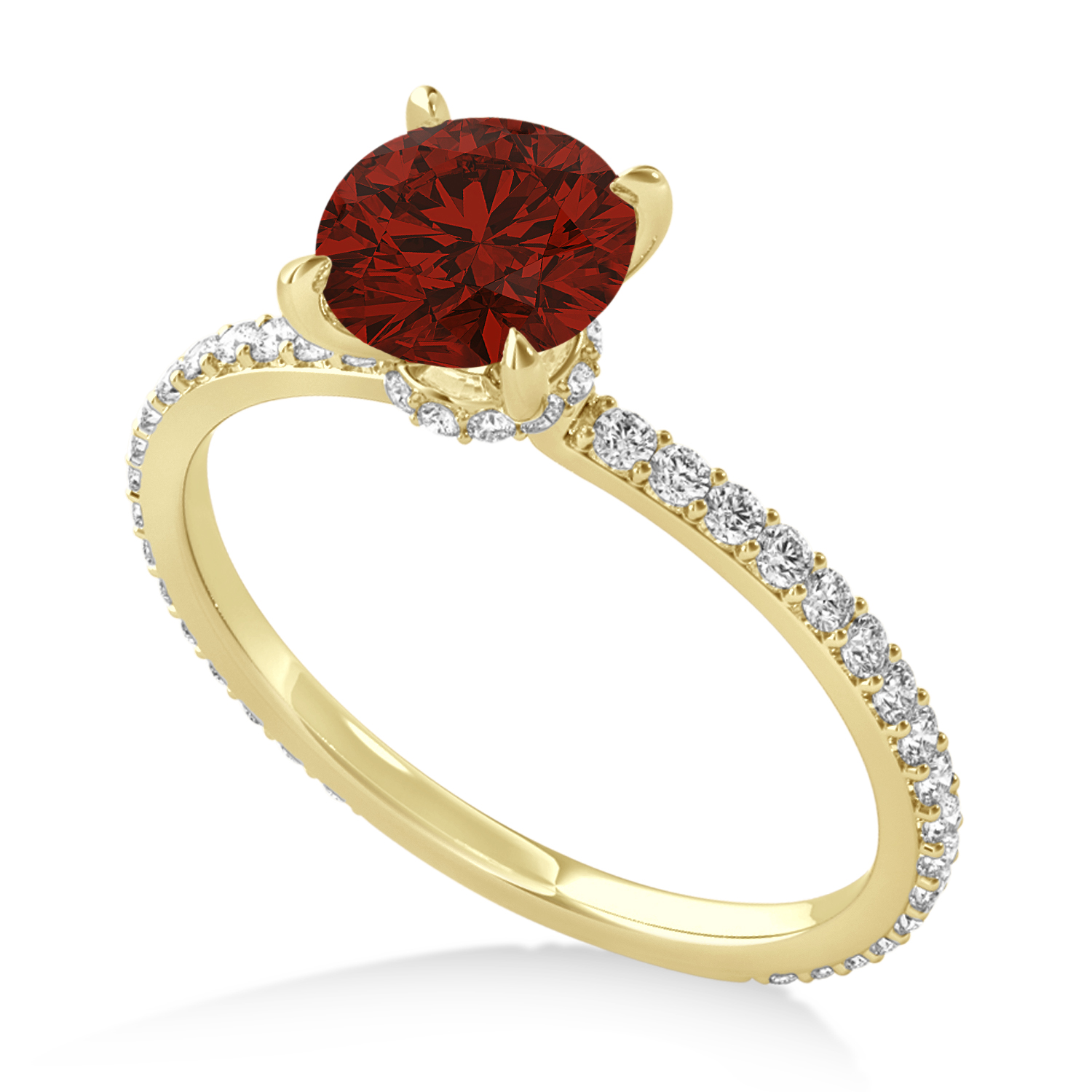 Round Garnet & Diamond Hidden Halo Engagement Ring 18k Yellow Gold (1.68ct)