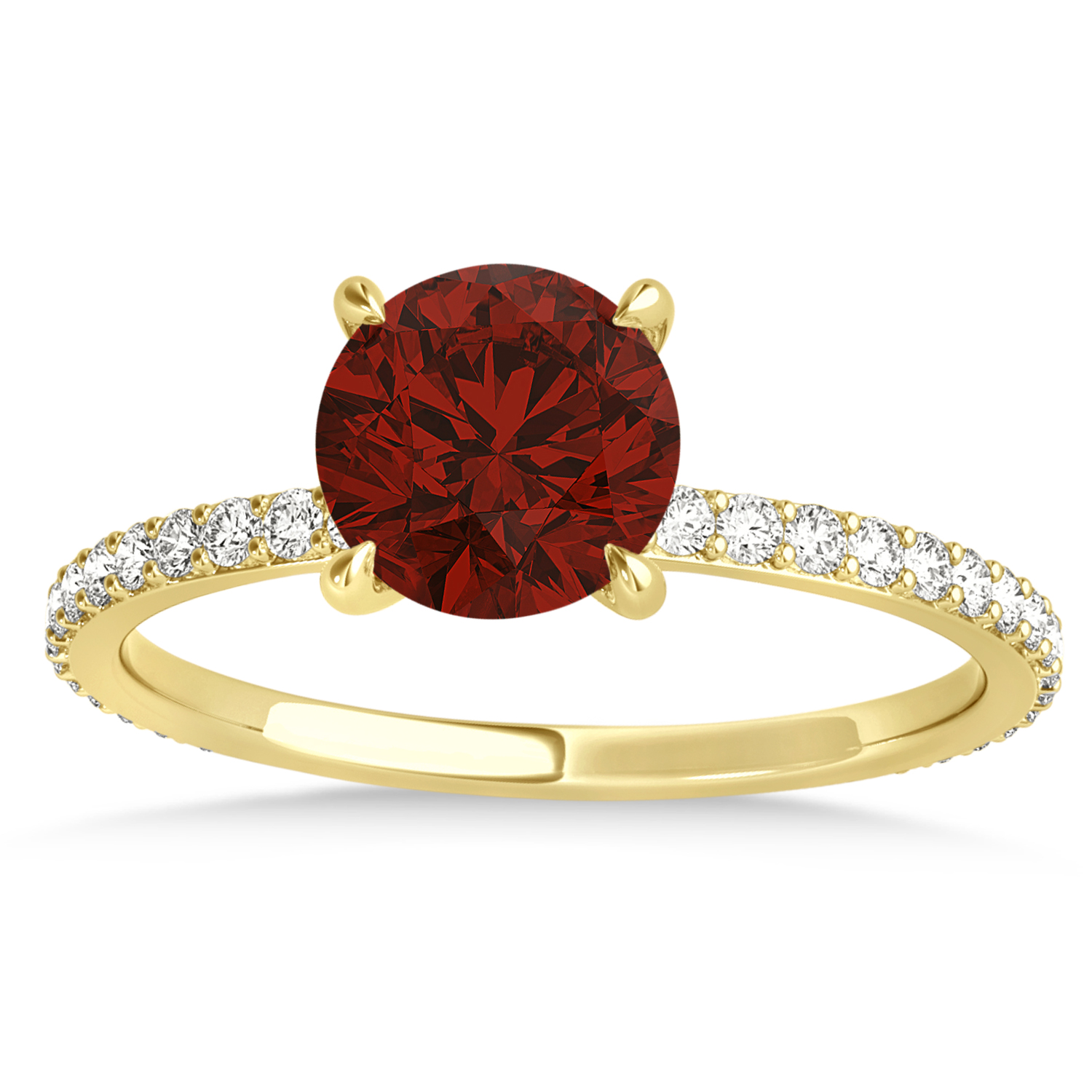 Round Garnet & Diamond Hidden Halo Engagement Ring 18k Yellow Gold (1.68ct)