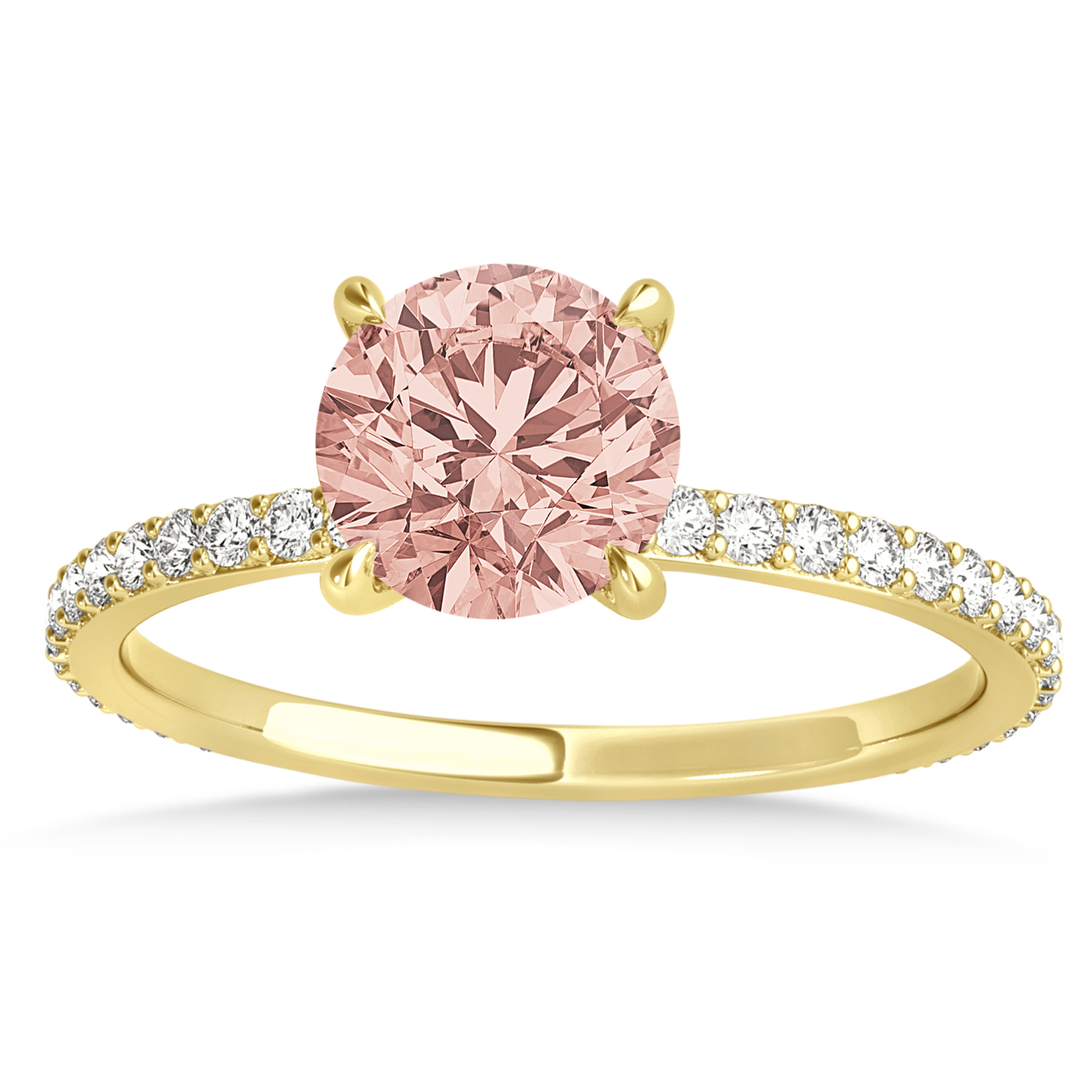 Round Morganite & Diamond Hidden Halo Engagement Ring 18k Yellow Gold (1.68ct)